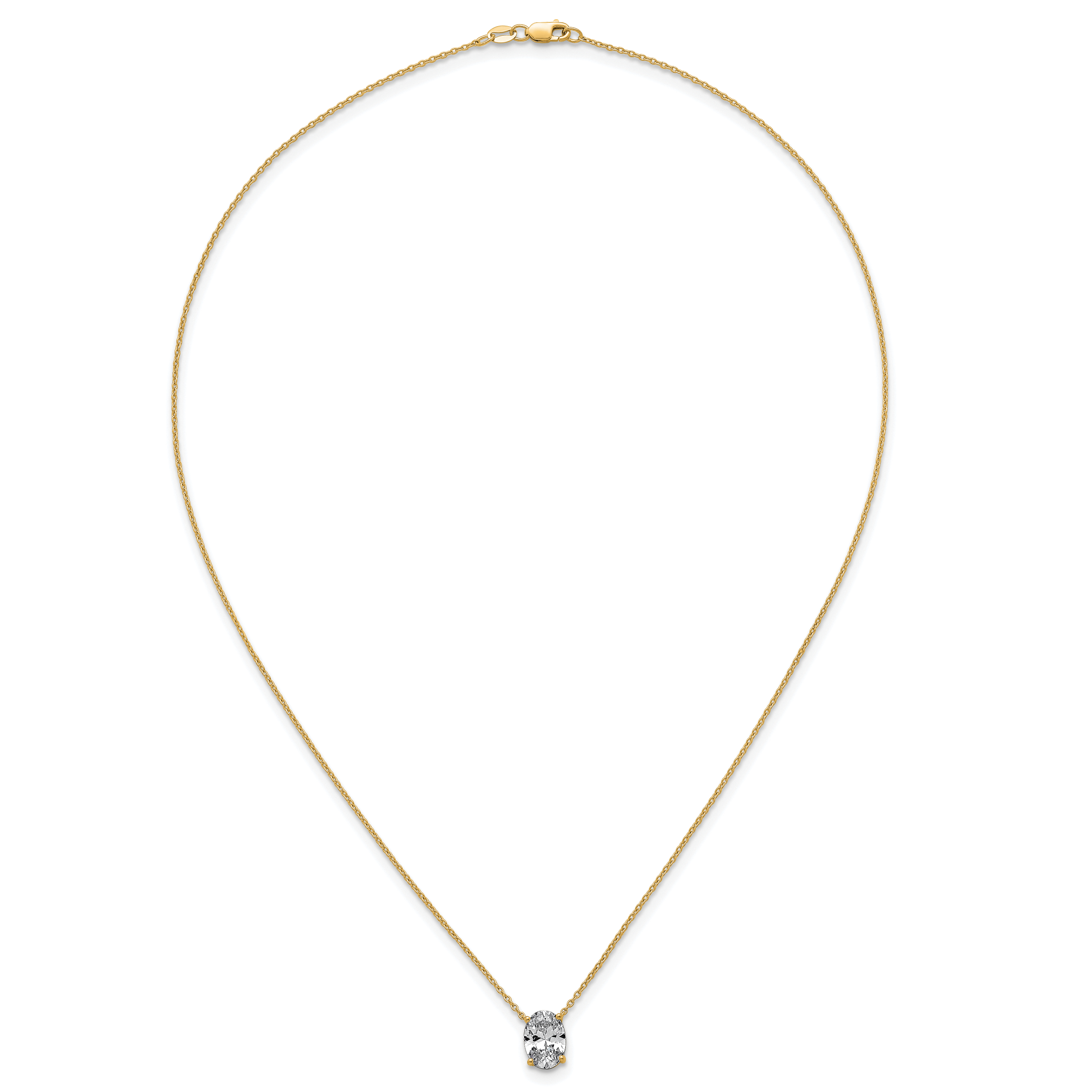 14k 2 carat Lab Grown Diamond VS+ F+ Oval Complete Four Prong 18 inch Pendant Necklace