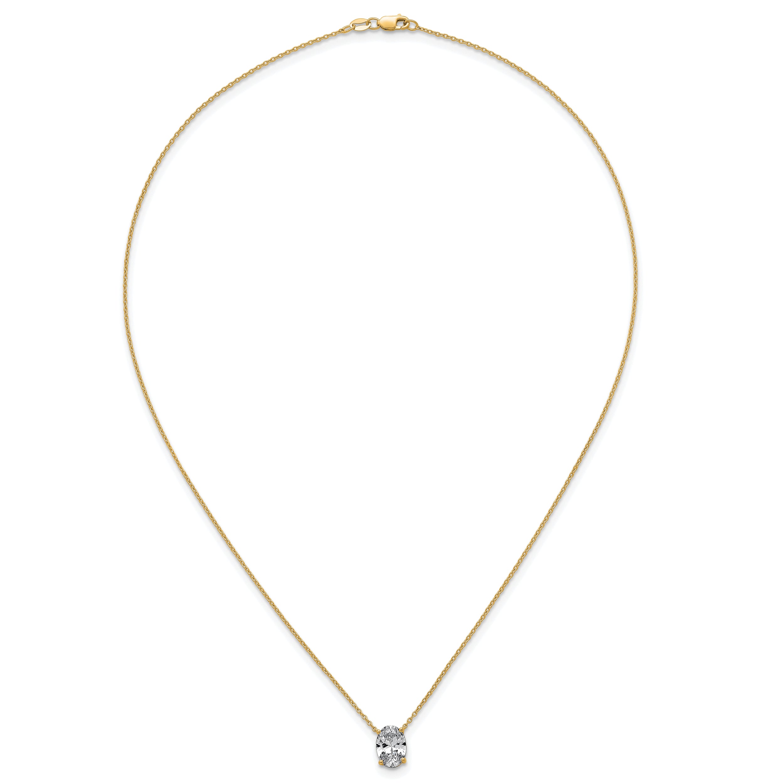 14k 2 carat Certified Lab Grown Diamond VS+ F+ Oval Complete Four Prong 18 inch Pendant Necklace