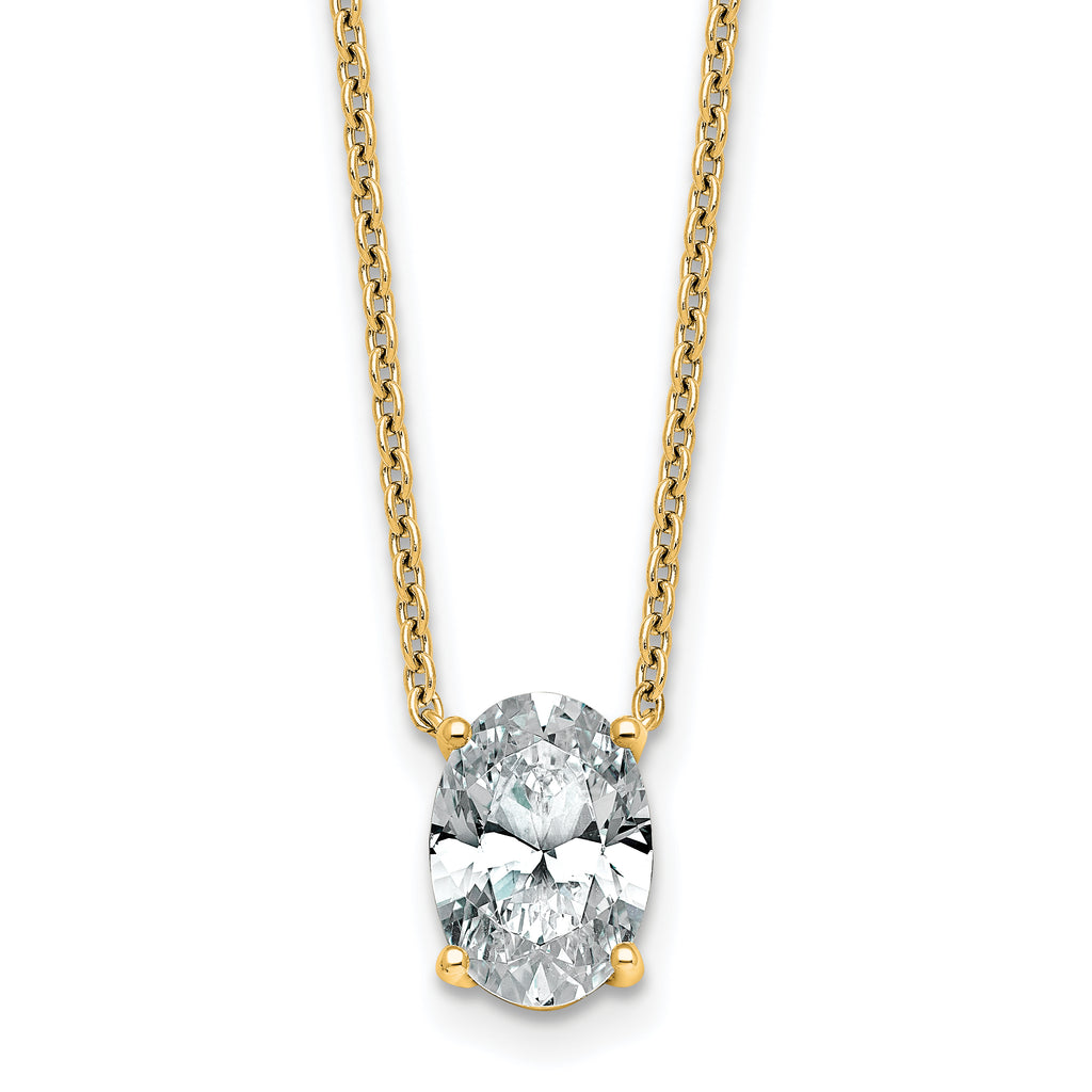 14k 2 carat Lab Grown Diamond VS+ F+ Oval Complete Four Prong 18 inch Pendant Necklace