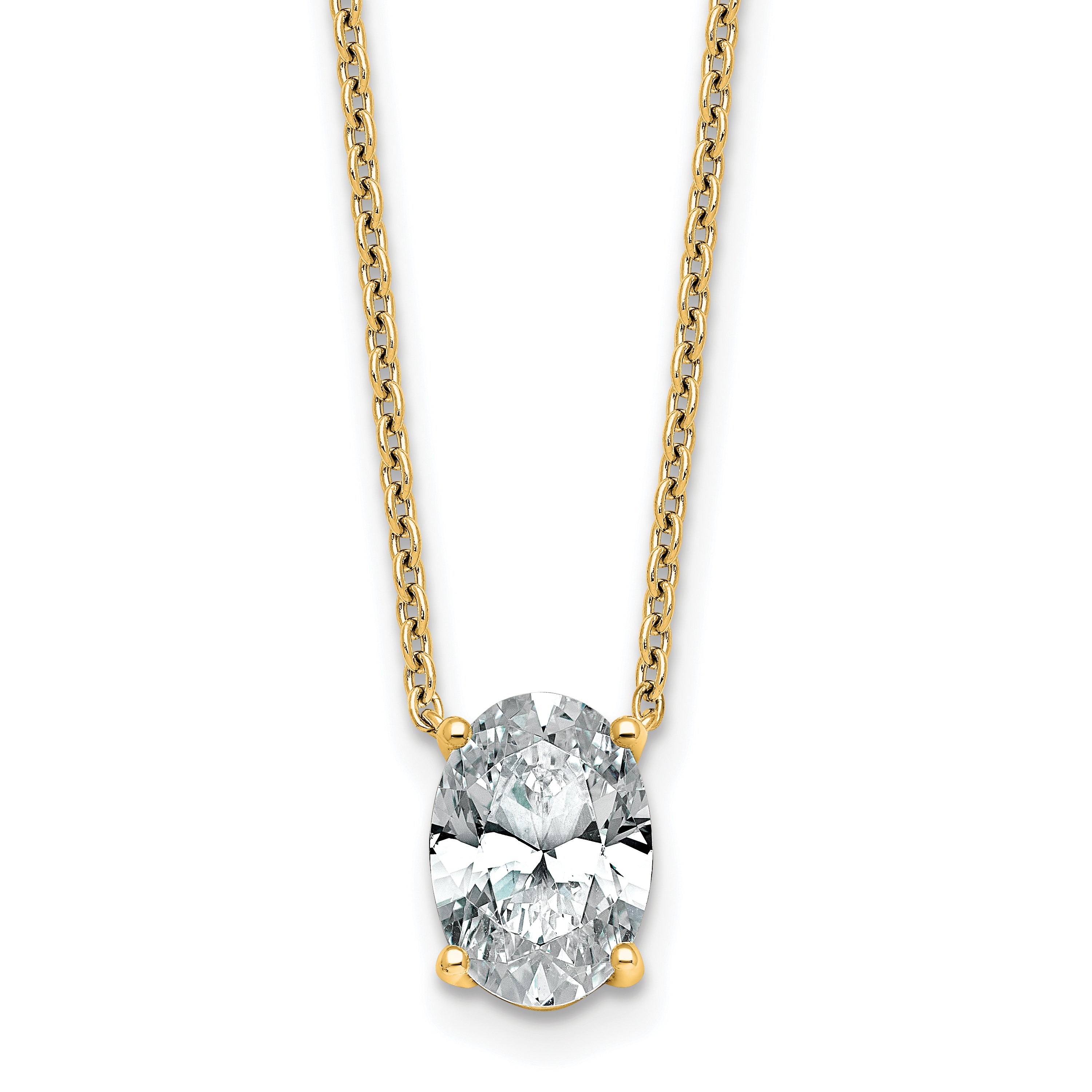 14k 2 carat Lab Grown Diamond VS+ F+ Oval Complete Four Prong 18 inch Pendant Necklace