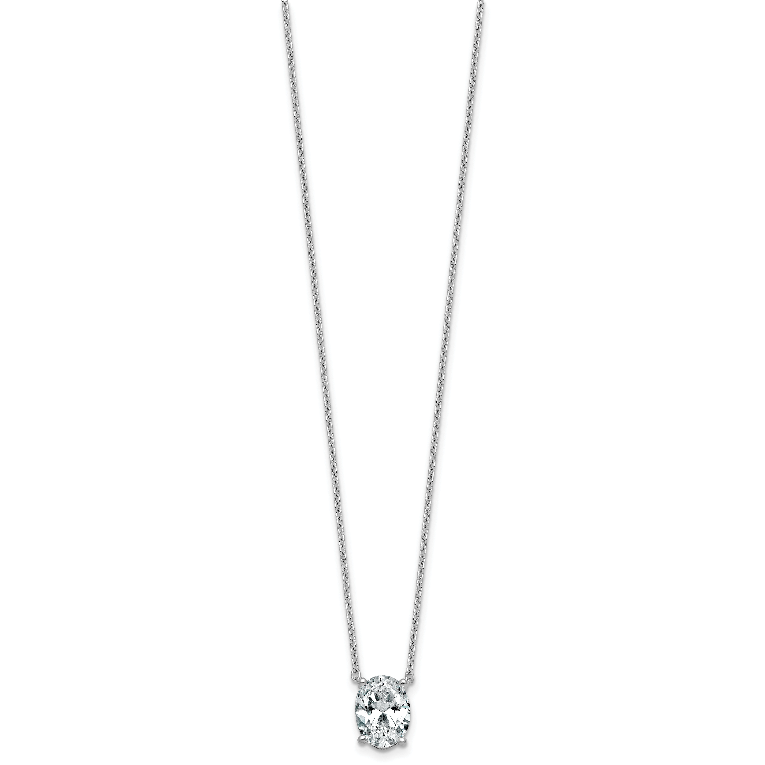 14k White Gold 2 1/2 carat Lab Grown Diamond VS/SI+ G+ Oval Complete Four Prong 18 inch Pendant Necklace