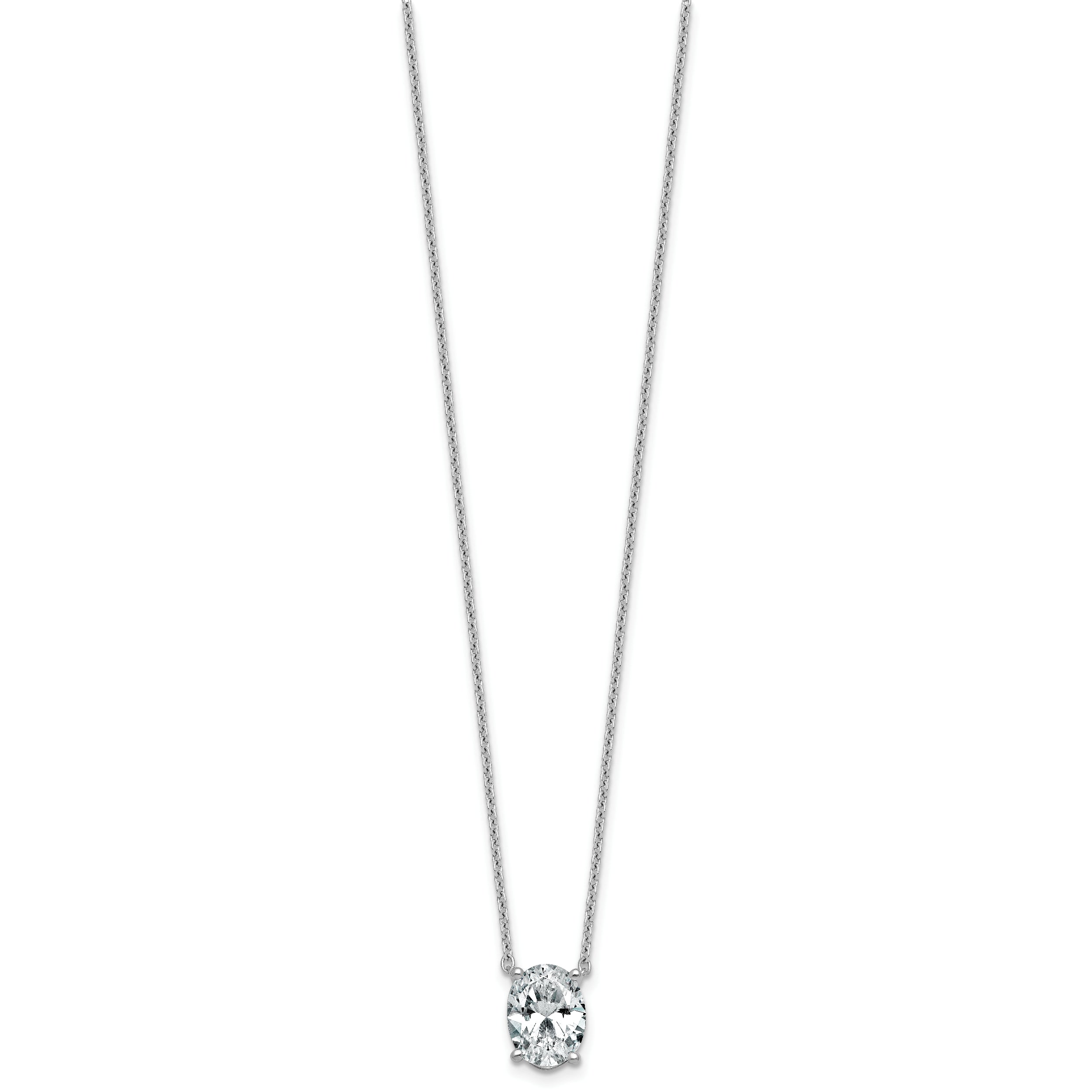 14k White Gold 2 1/2 carat Certified Lab Grown Diamond VS/SI+ G+ Oval Complete Four Prong 18 inch Pendant Necklace