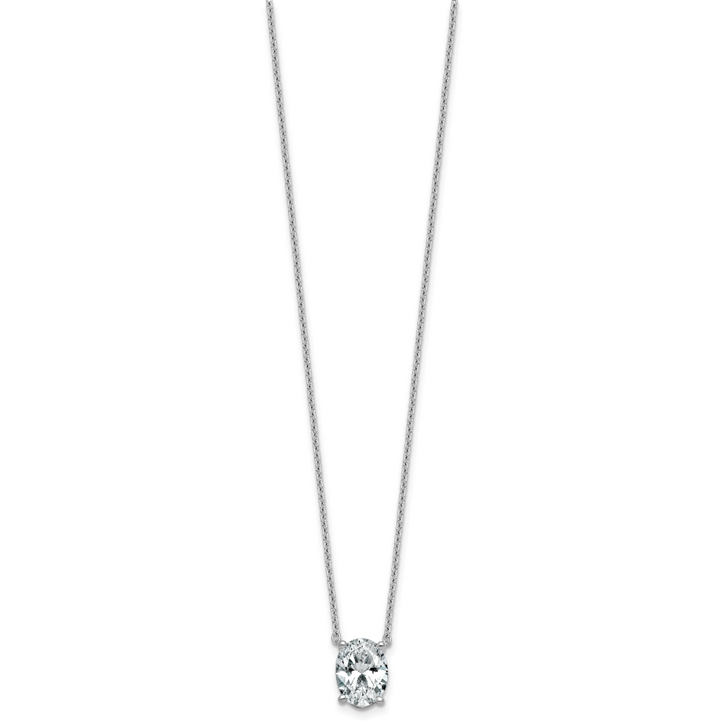 14k White Gold 2 1/2 carat Certified Lab Grown Diamond VS/SI+ G+ Oval Complete Four Prong 18 inch Pendant Necklace
