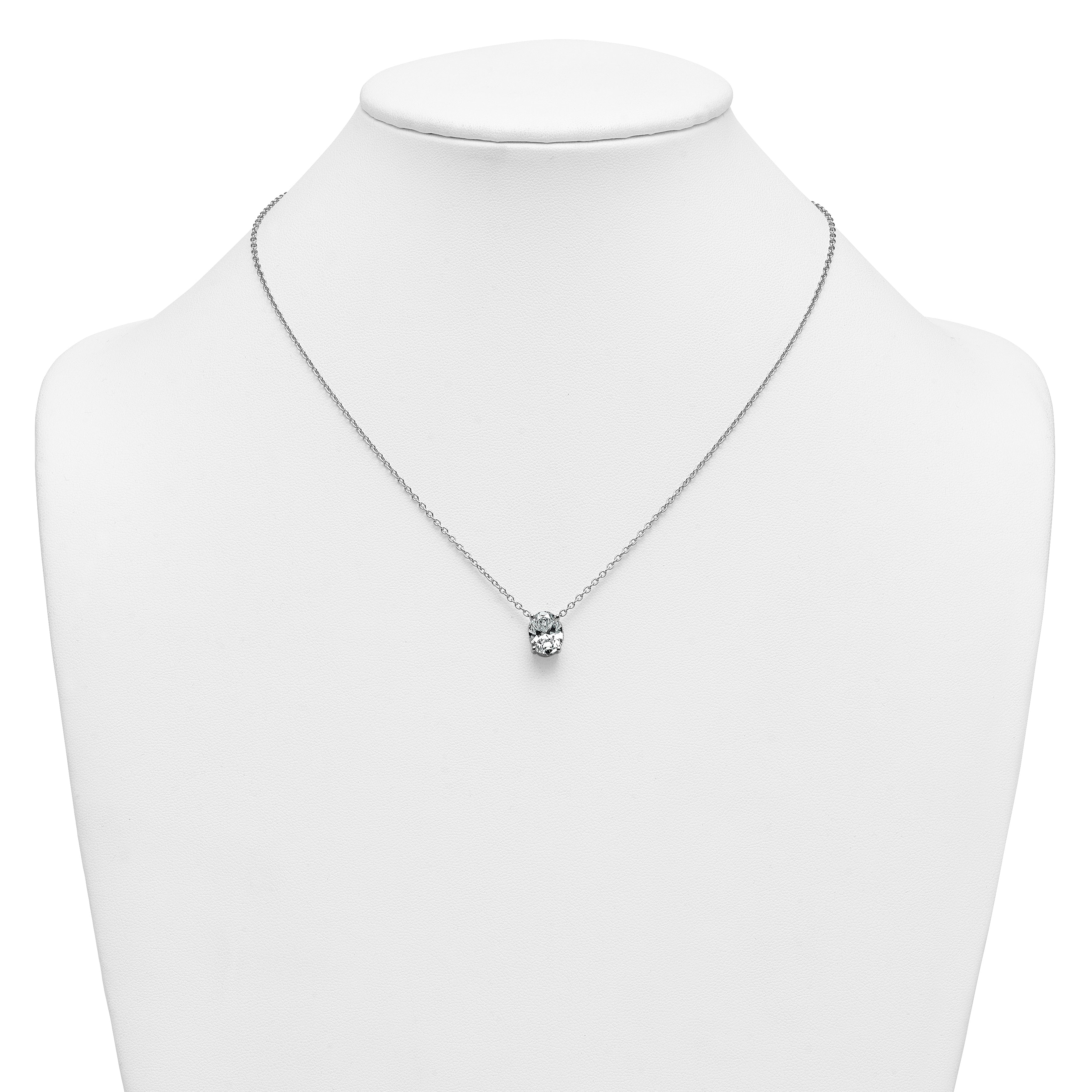 14k White Gold 2 1/2 carat Lab Grown Diamond VS/SI+ G+ Oval Complete Four Prong 18 inch Pendant Necklace