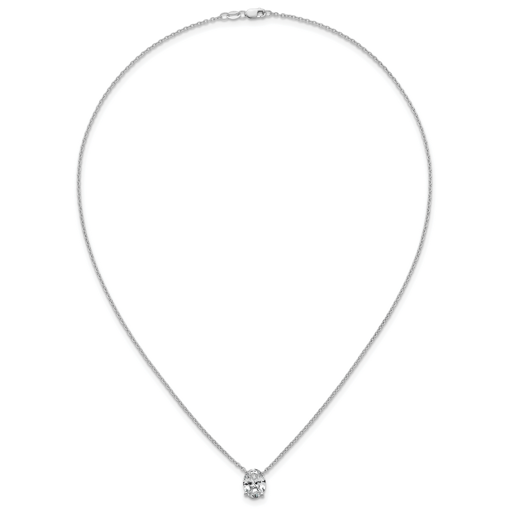 14k White Gold 2 1/2 carat Lab Grown Diamond VS/SI+ G+ Oval Complete Four Prong 18 inch Pendant Necklace