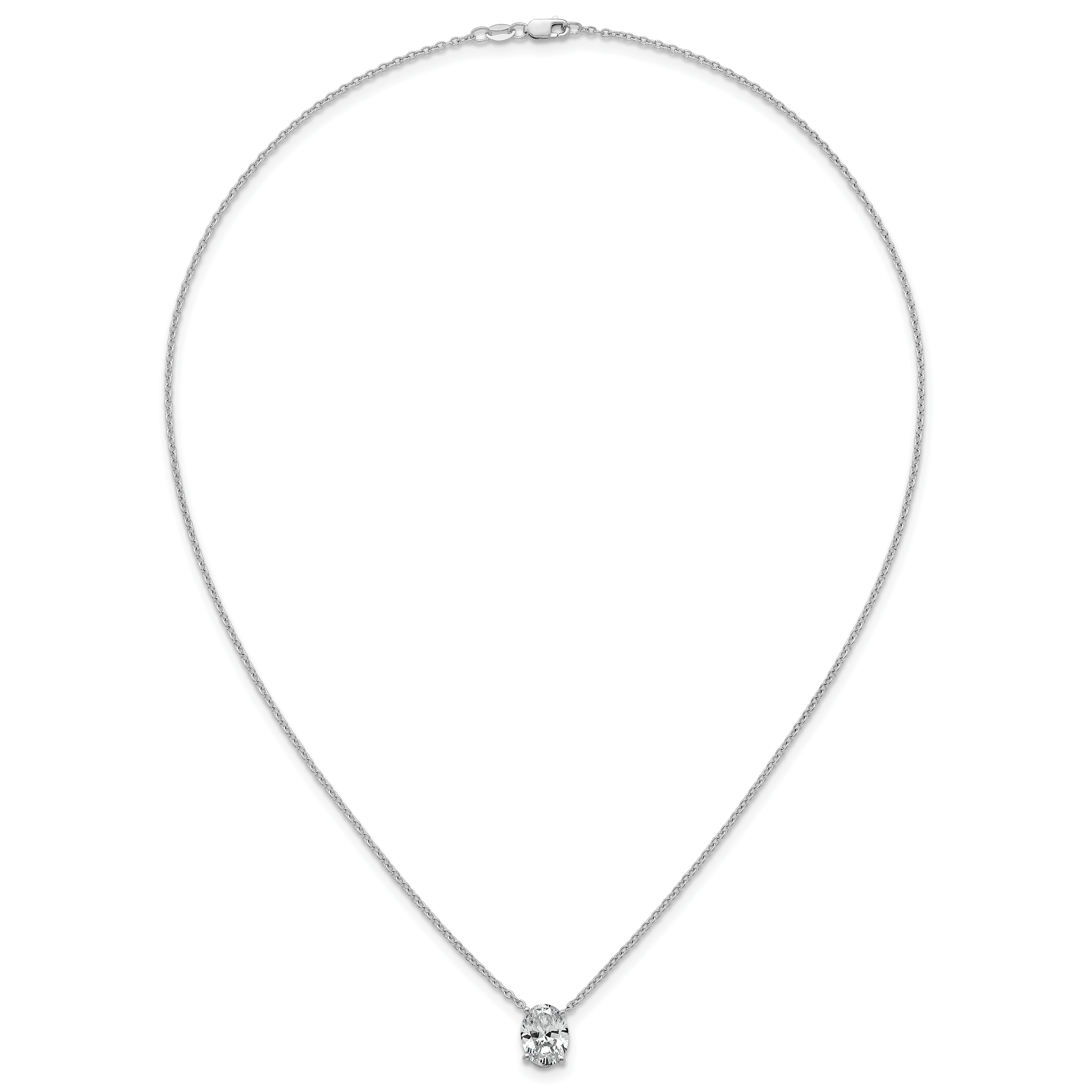 14k White Gold 2 1/2 carat Lab Grown Diamond VS/SI+ G+ Oval Complete Four Prong 18 inch Pendant Necklace