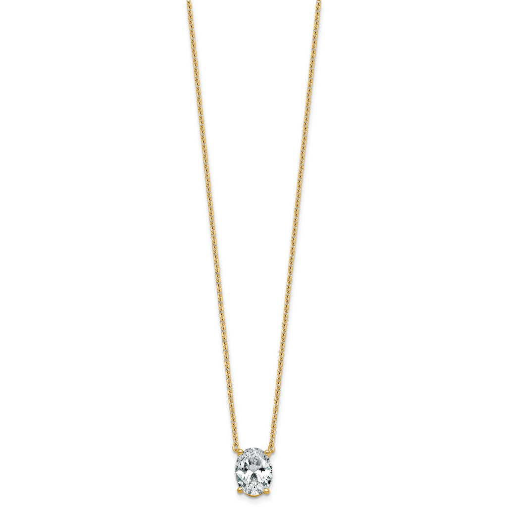 14k 2 1/2 carat Lab Grown Diamond VS+ F+ Oval Complete Four Prong 18 inch Pendant Necklace
