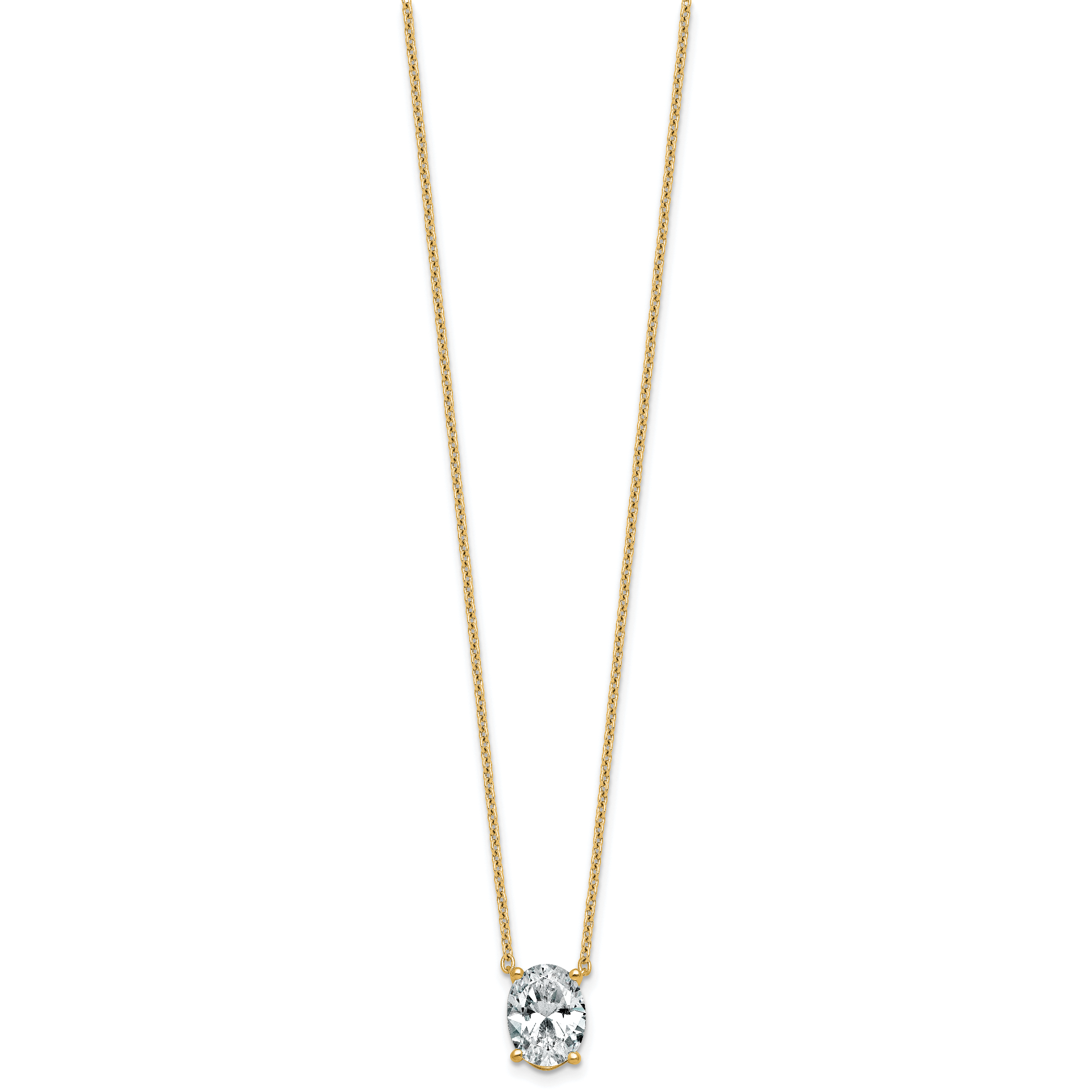 14k 2 1/2 carat Lab Grown Diamond VS+ F+ Oval Complete Four Prong 18 inch Pendant Necklace