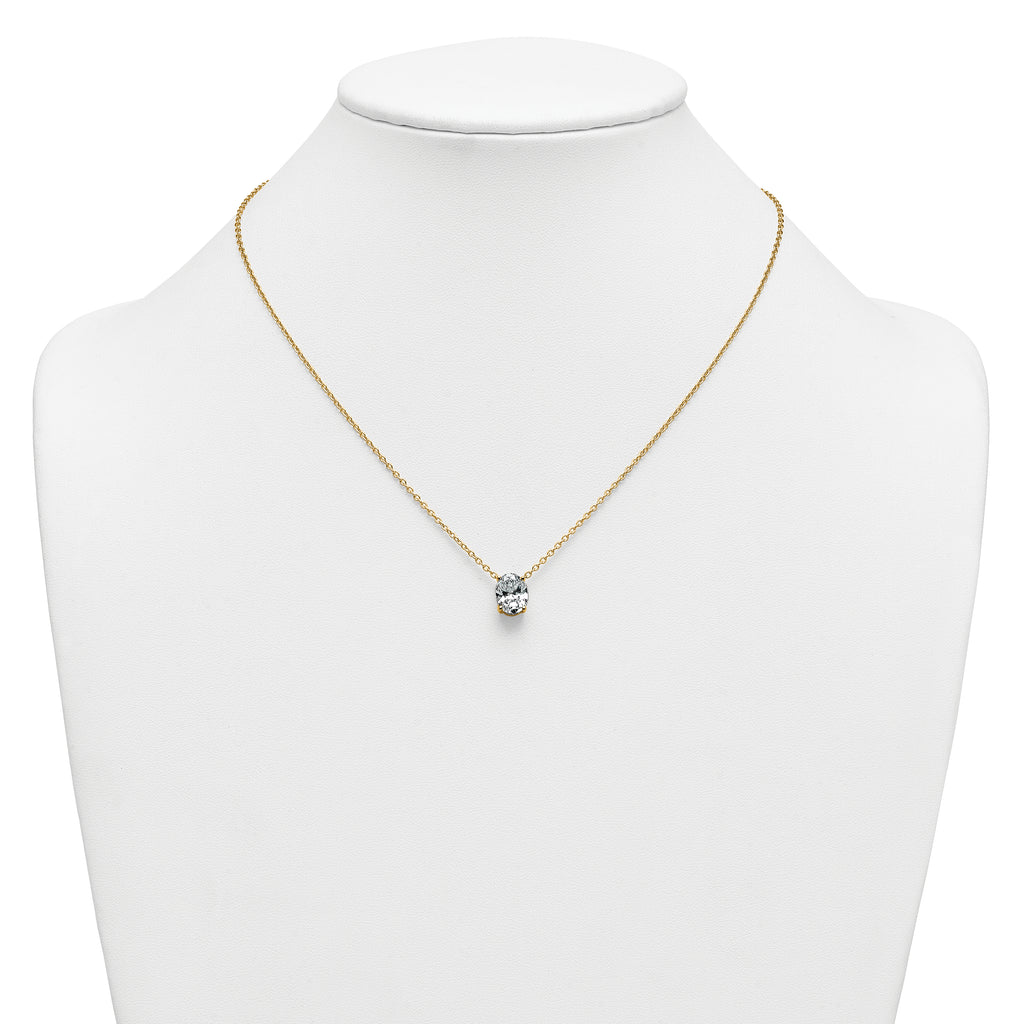 14k 2 1/2 carat Lab Grown Diamond VS+ F+ Oval Complete Four Prong 18 inch Pendant Necklace
