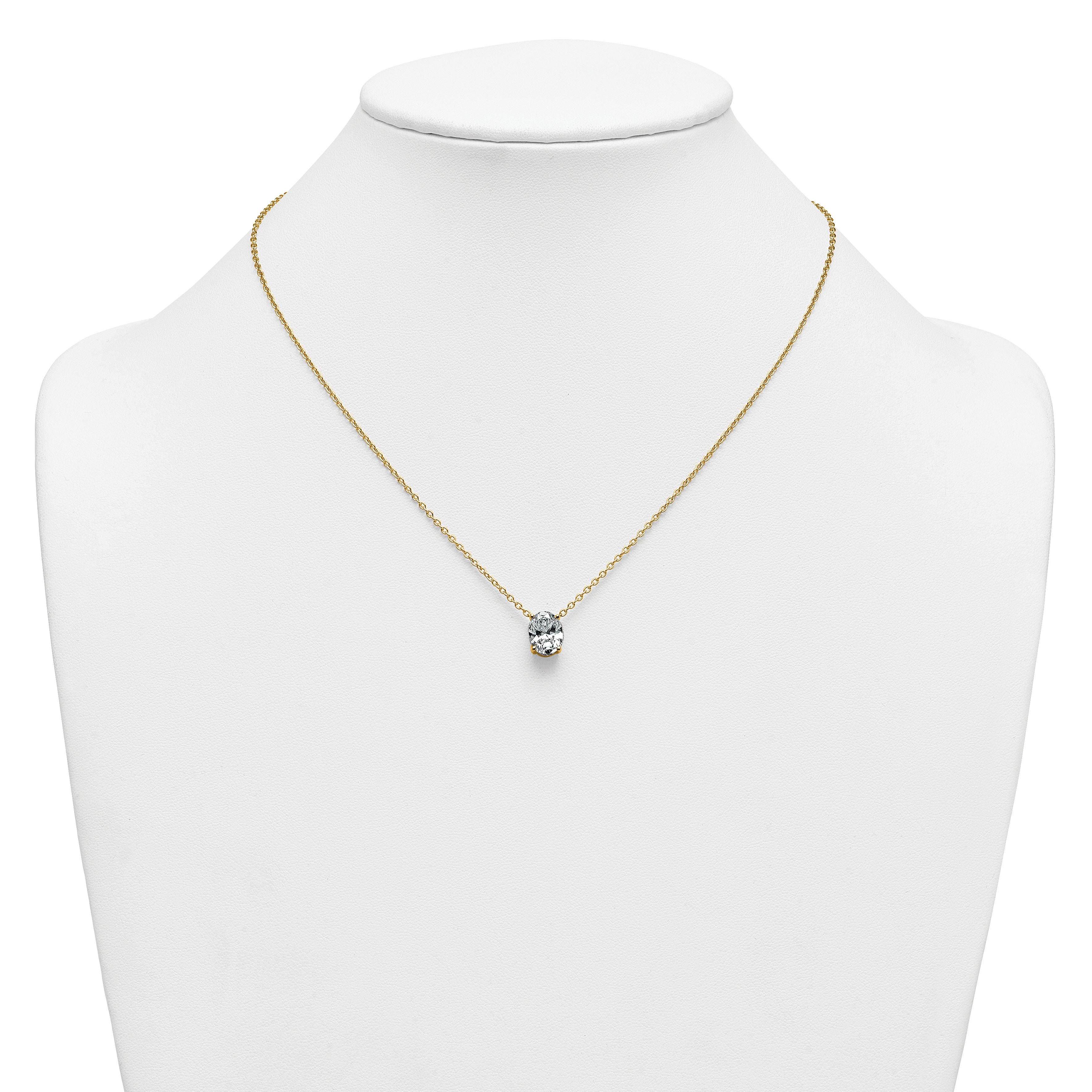 14k 2 1/2 carat Certified Lab Grown Diamond VS+ F+ Oval Complete Four Prong 18 inch Pendant Necklace