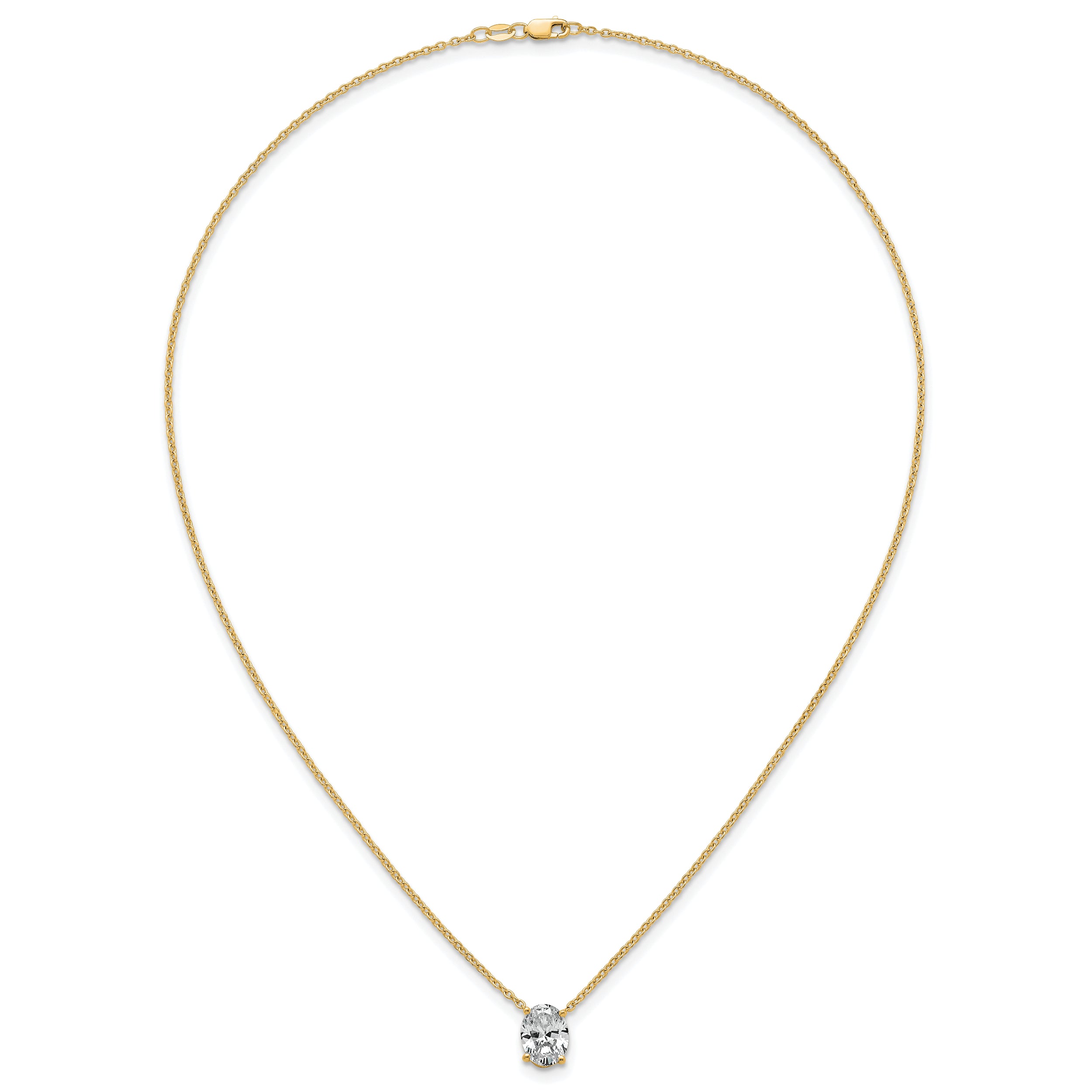 14k 2 1/2 carat Lab Grown Diamond VS+ F+ Oval Complete Four Prong 18 inch Pendant Necklace