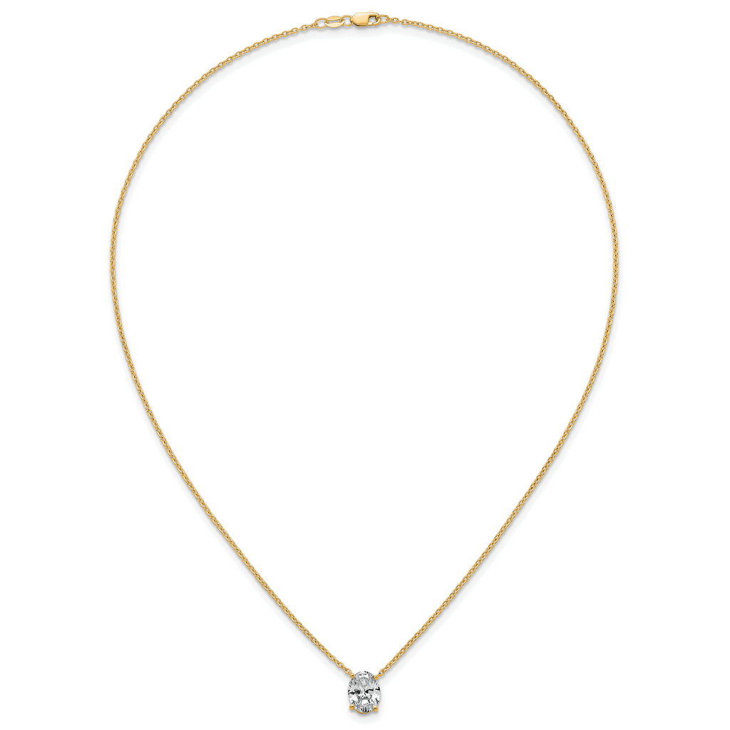 14k 2 1/2 carat Lab Grown Diamond VS+ F+ Oval Complete Four Prong 18 inch Pendant Necklace