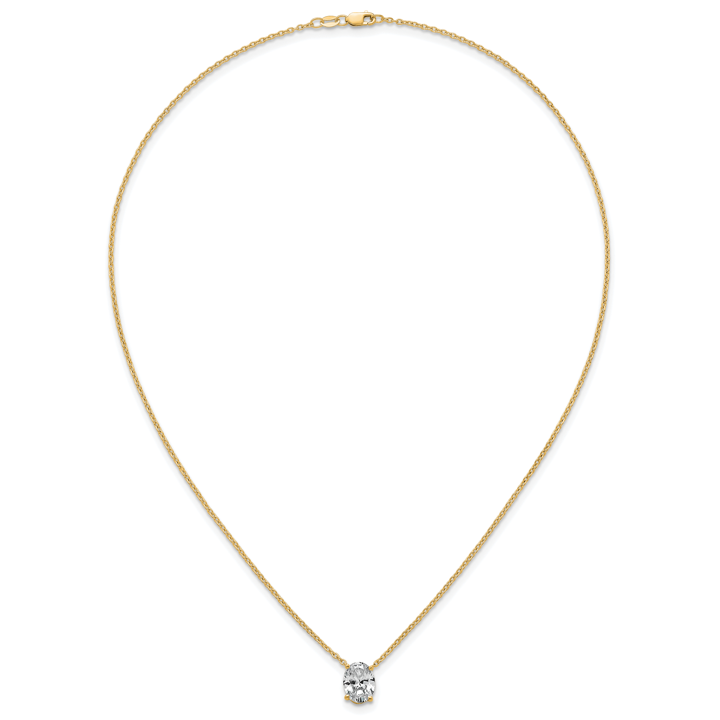 14k 2 1/2 carat Certified Lab Grown Diamond VS+ F+ Oval Complete Four Prong 18 inch Pendant Necklace