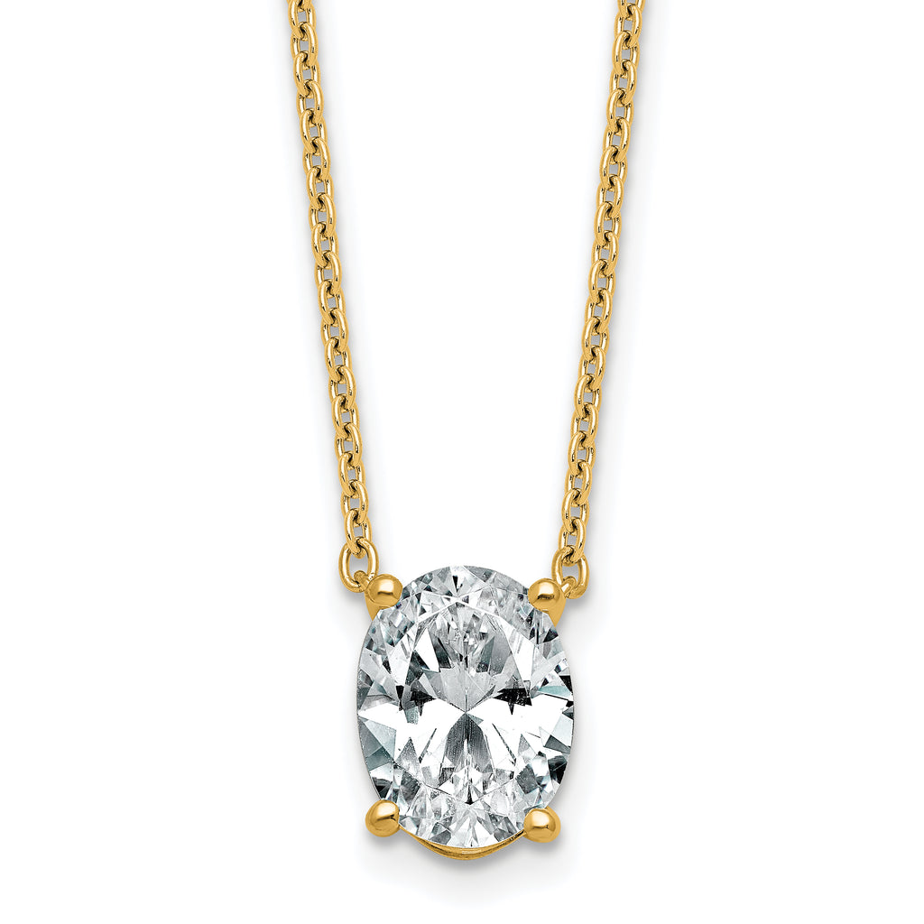 14k 2 1/2 carat Lab Grown Diamond VS+ F+ Oval Complete Four Prong 18 inch Pendant Necklace