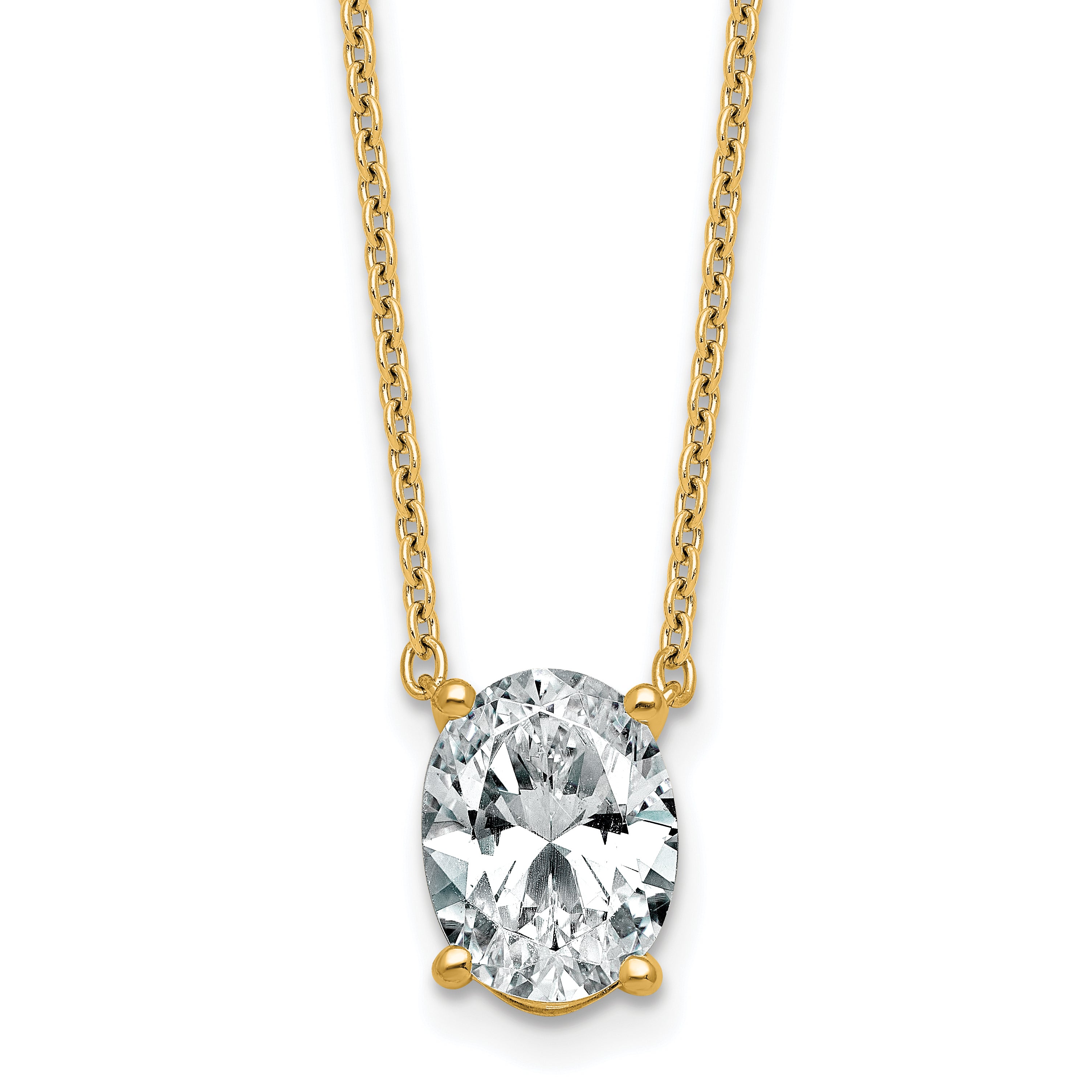 14k 2 1/2 carat Lab Grown Diamond VS+ F+ Oval Complete Four Prong 18 inch Pendant Necklace