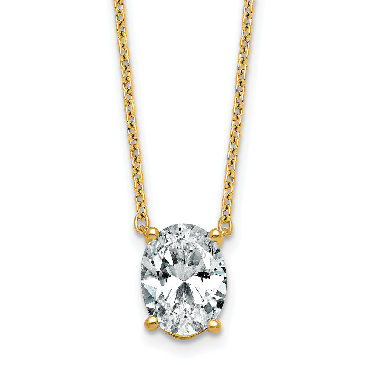 14k 2 1/2 carat Lab Grown Diamond VS+ F+ Oval Complete Four Prong 18 inch Pendant Necklace