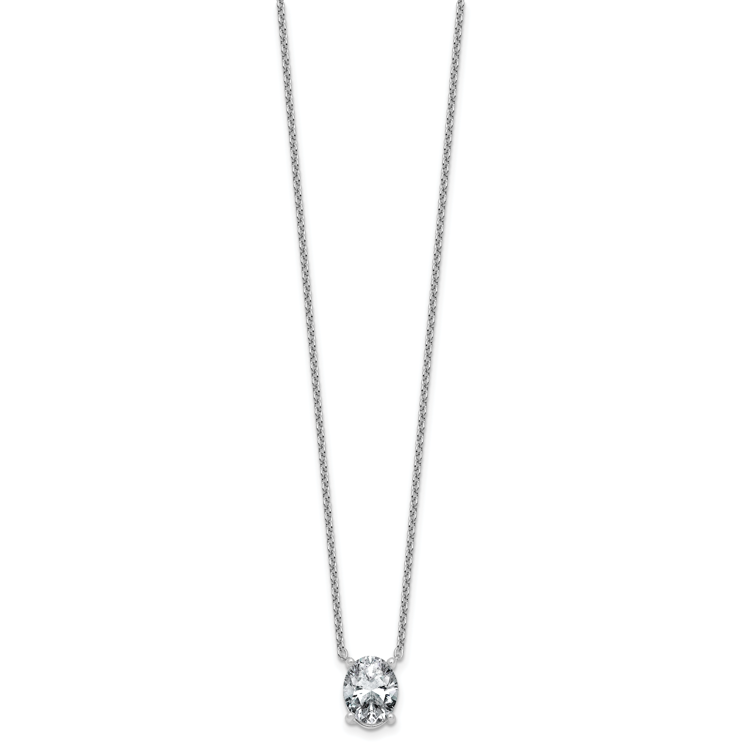 14k White Gold 3 carat Certified Lab Grown Diamond VS/SI+ G+ Oval Complete Four Prong 18 inch Pendant Necklace Secondary image