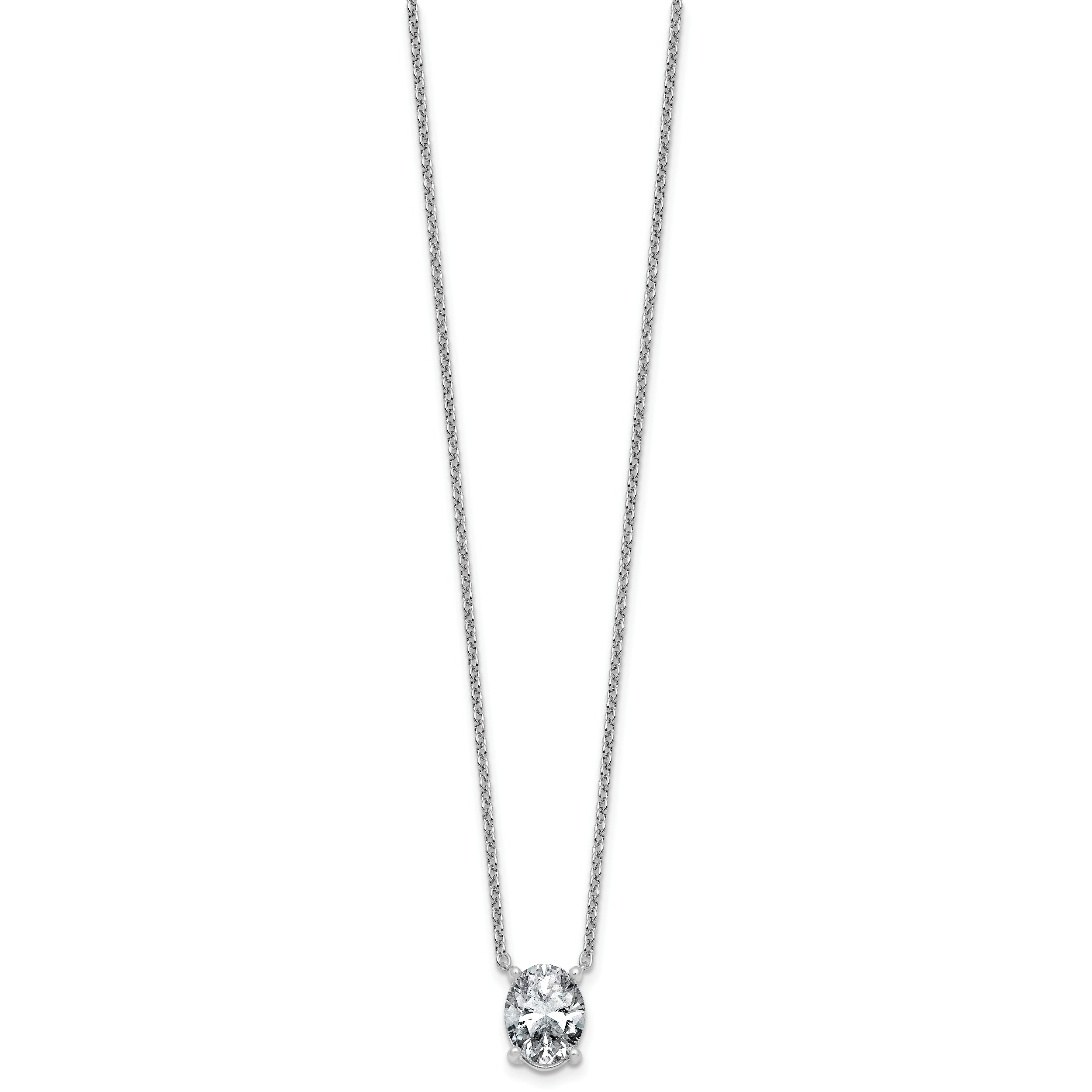 14k White Gold 3 carat Lab Grown Diamond VS/SI+ G+ Oval Complete Four Prong 18 inch Pendant Necklace