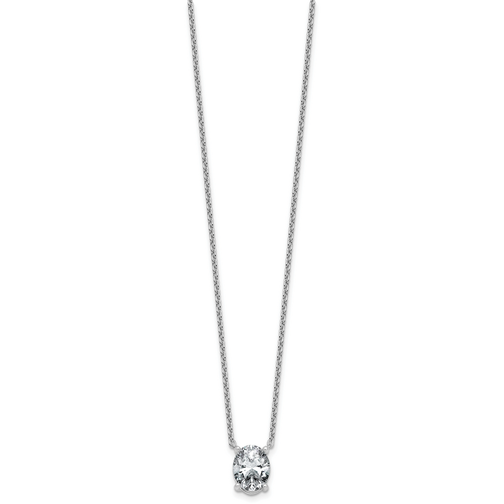 14k White Gold 3 carat Lab Grown Diamond VS/SI+ G+ Oval Complete Four Prong 18 inch Pendant Necklace