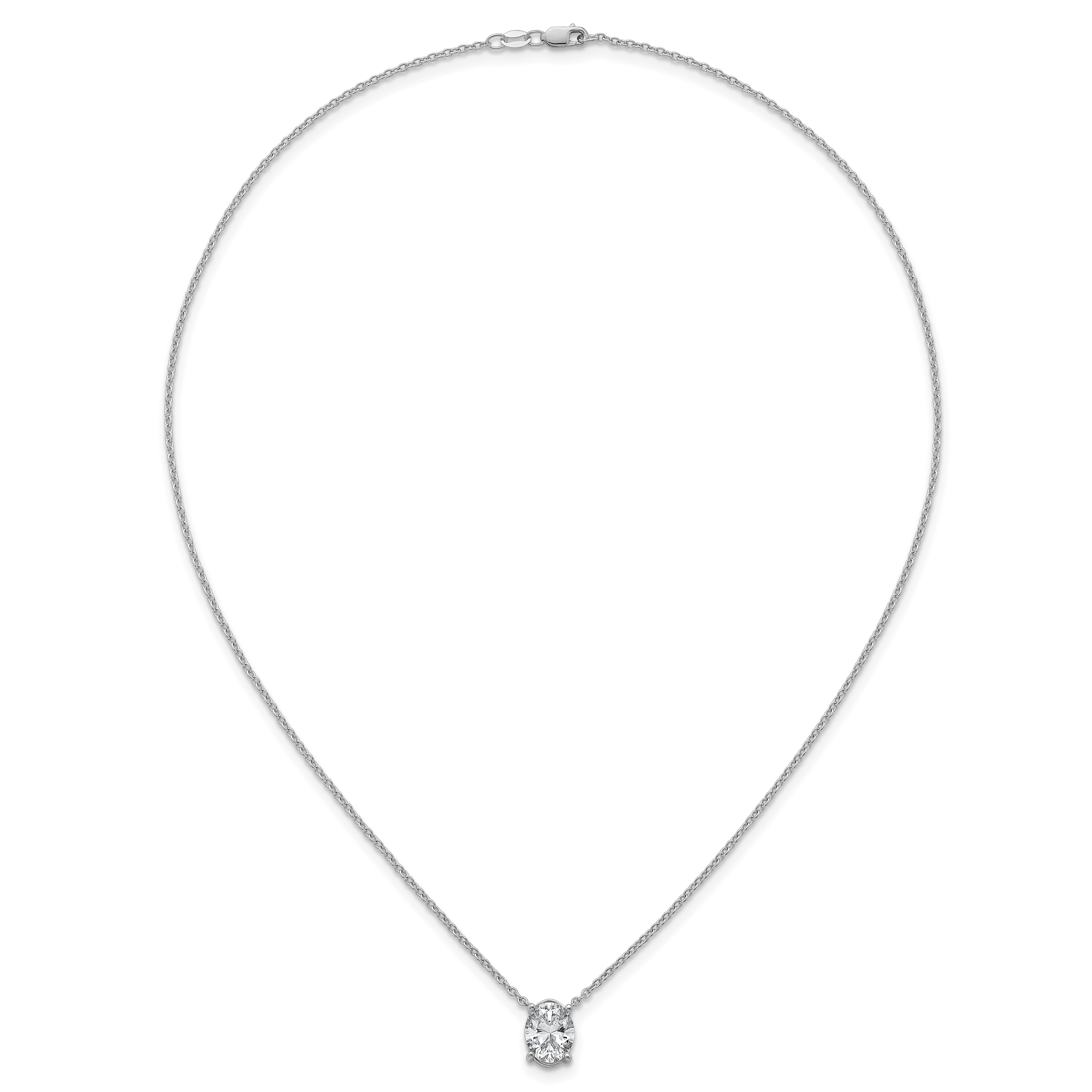 14k White Gold 3 carat Lab Grown Diamond VS/SI+ G+ Oval Complete Four Prong 18 inch Pendant Necklace