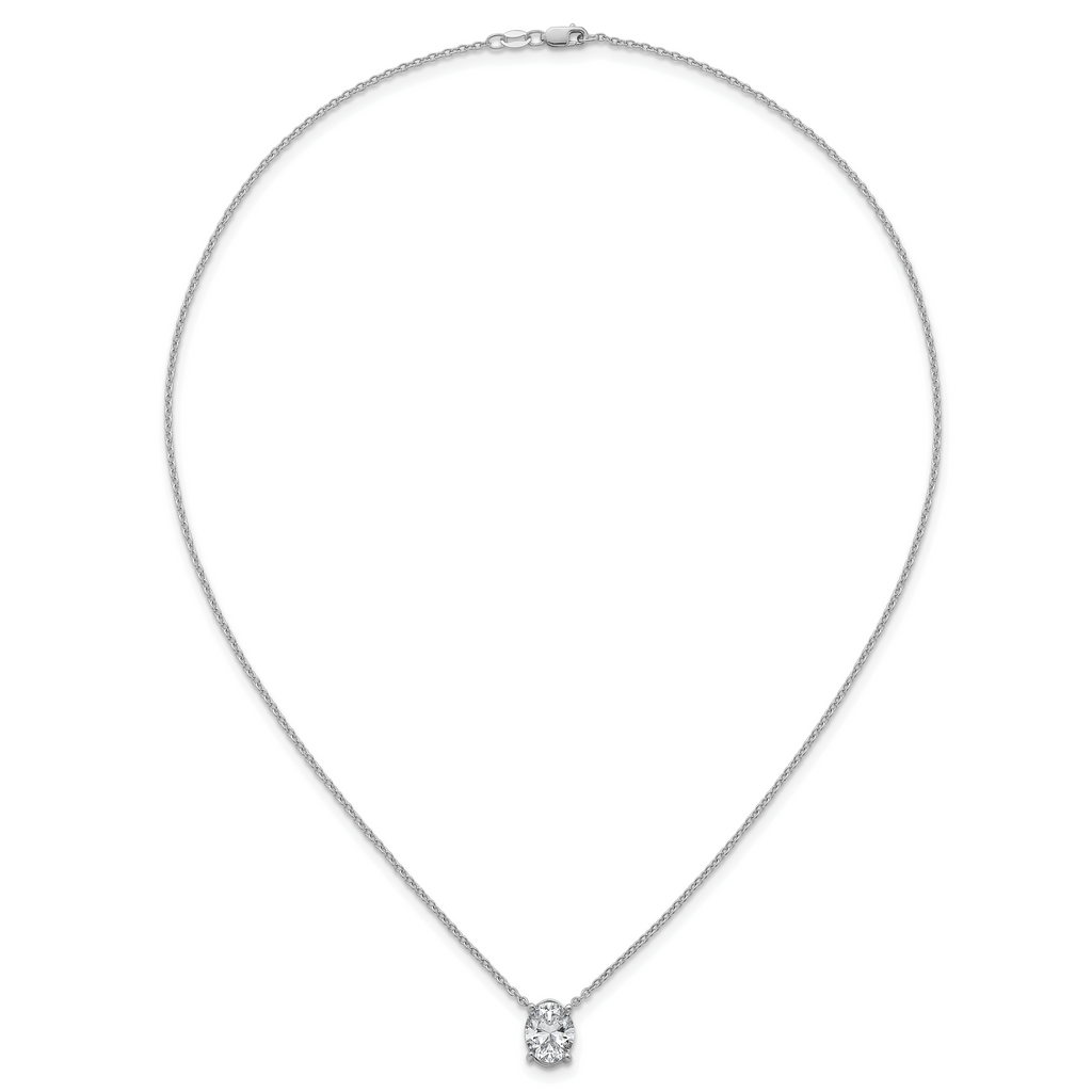 14k White Gold 3 carat Certified Lab Grown Diamond VS/SI+ G+ Oval Complete Four Prong 18 inch Pendant Necklace