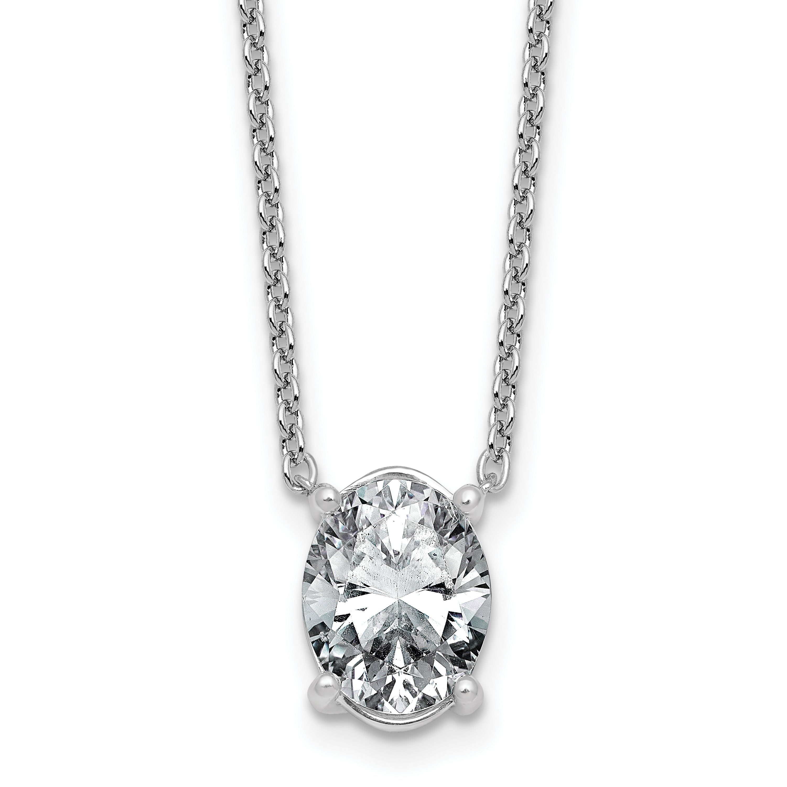 14k White Gold 3 carat Lab Grown Diamond VS/SI+ G+ Oval Complete Four Prong 18 inch Pendant Necklace Main image
