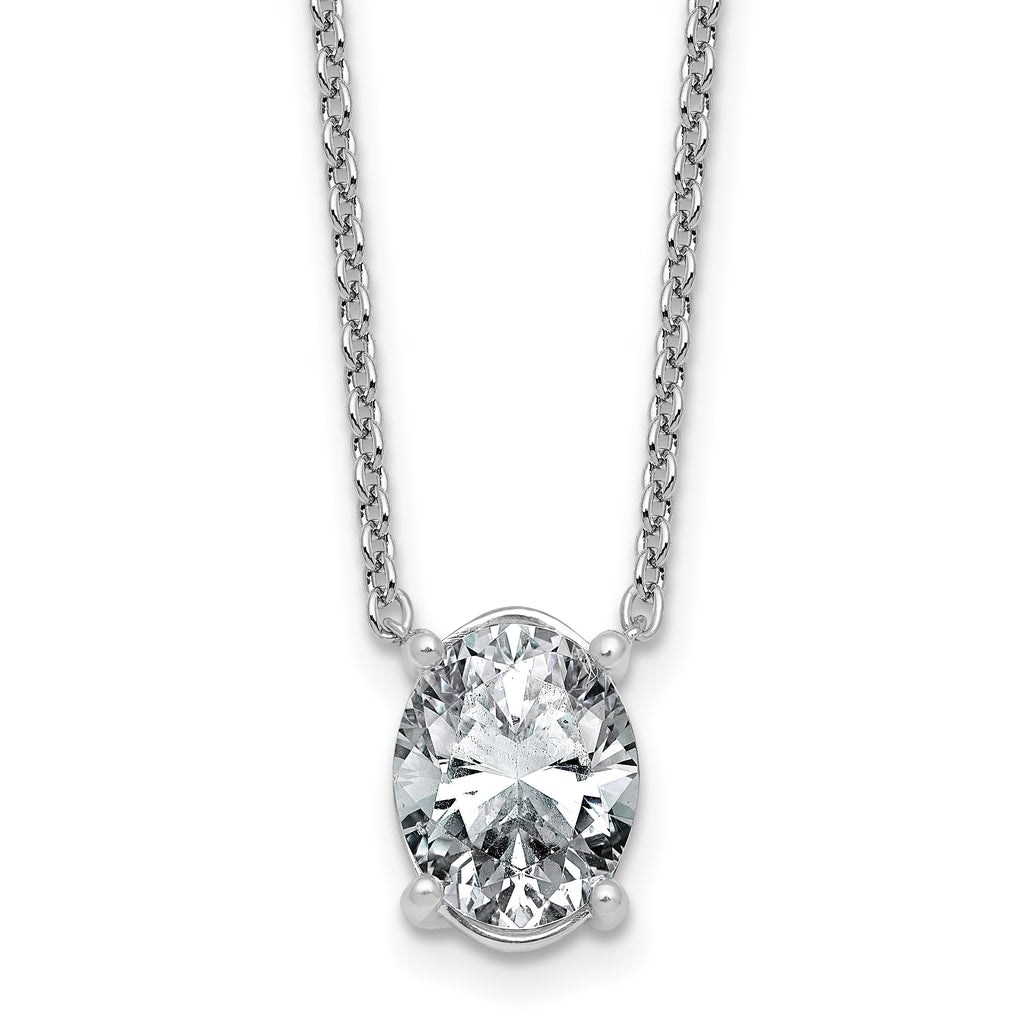 14k White Gold 3 carat Certified Lab Grown Diamond VS/SI+ G+ Oval Complete Four Prong 18 inch Pendant Necklace