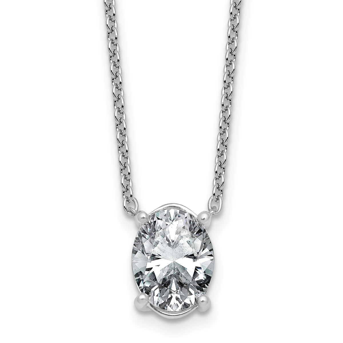 14k White Gold 3 carat Certified Lab Grown Diamond VS/SI+ G+ Oval Complete Four Prong 18 inch Pendant Necklace