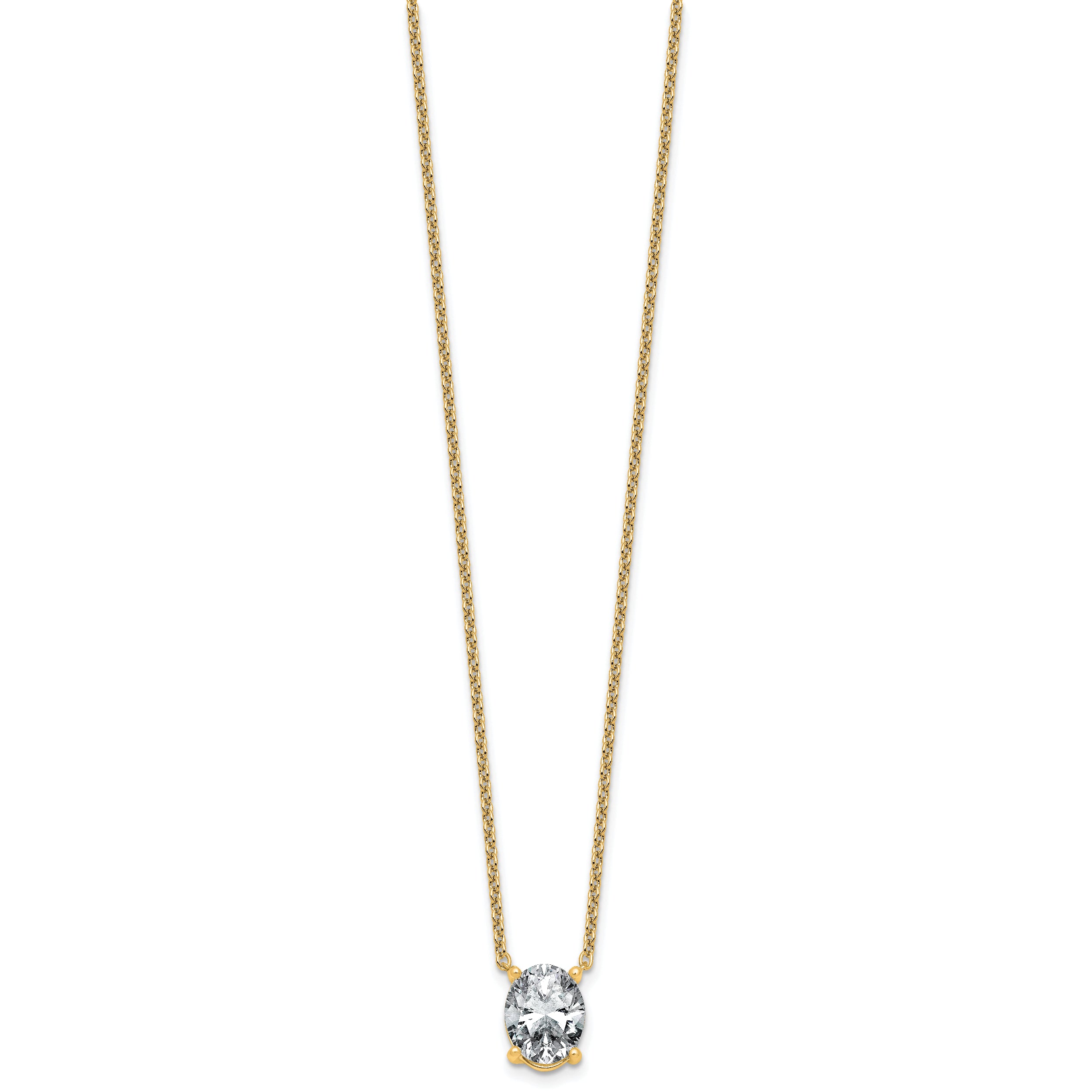 14k 3 carat Certified Lab Grown Diamond VS+ F+ Oval Complete Four Prong 18 inch Pendant Necklace