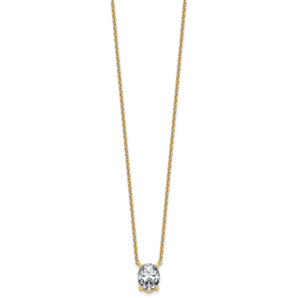 14k 3 carat Certified Lab Grown Diamond VS+ F+ Oval Complete Four Prong 18 inch Pendant Necklace