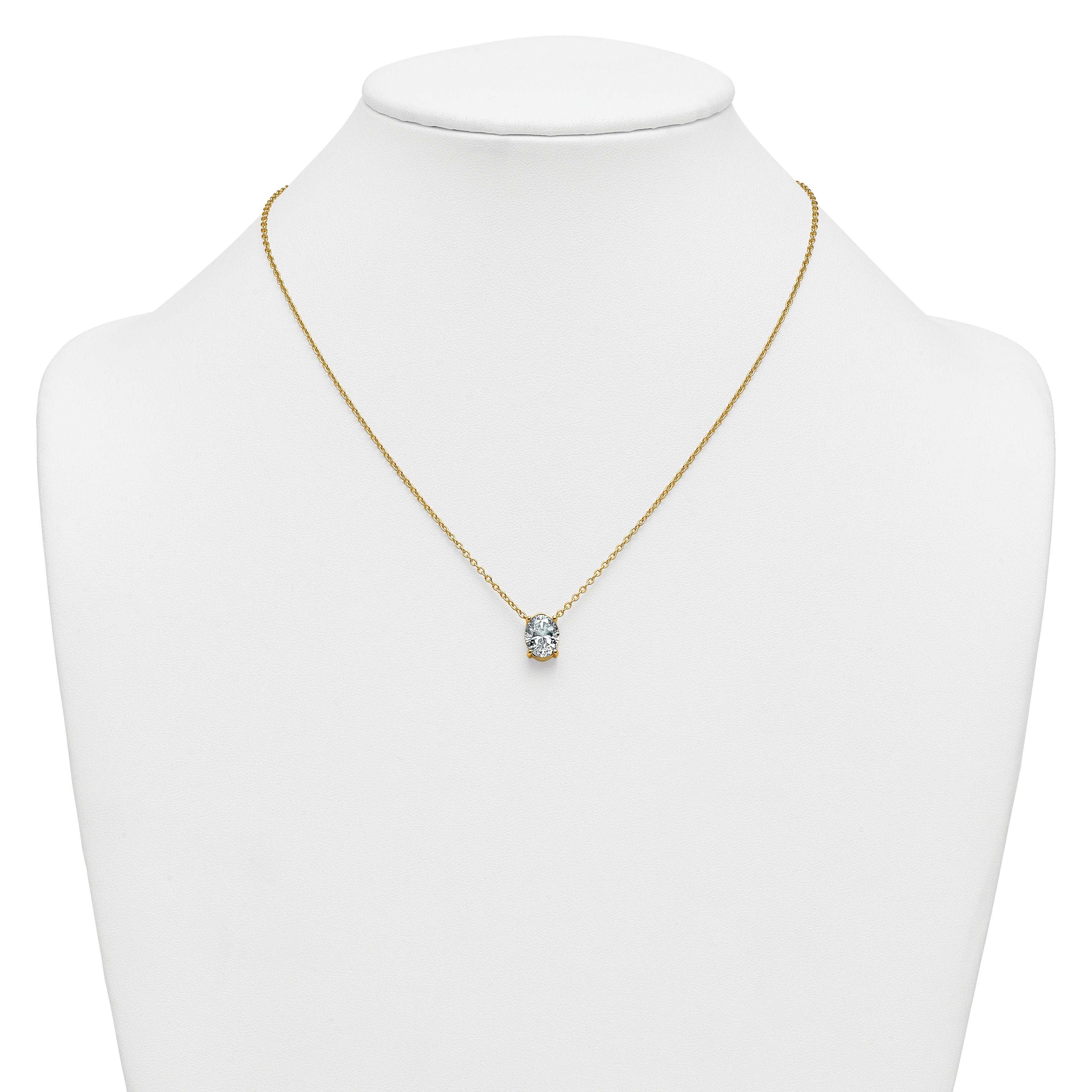 14k 3 carat Lab Grown Diamond VS+ F+ Oval Complete Four Prong 18 inch Pendant Necklace