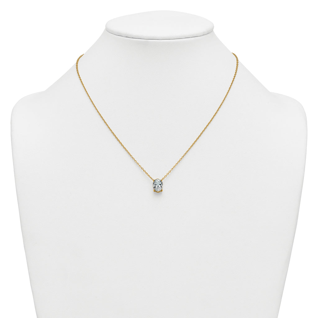 14k 3 carat Certified Lab Grown Diamond VS+ F+ Oval Complete Four Prong 18 inch Pendant Necklace