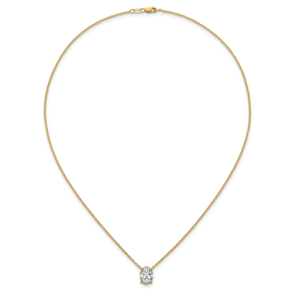 14k 3 carat Lab Grown Diamond VS+ F+ Oval Complete Four Prong 18 inch Pendant Necklace