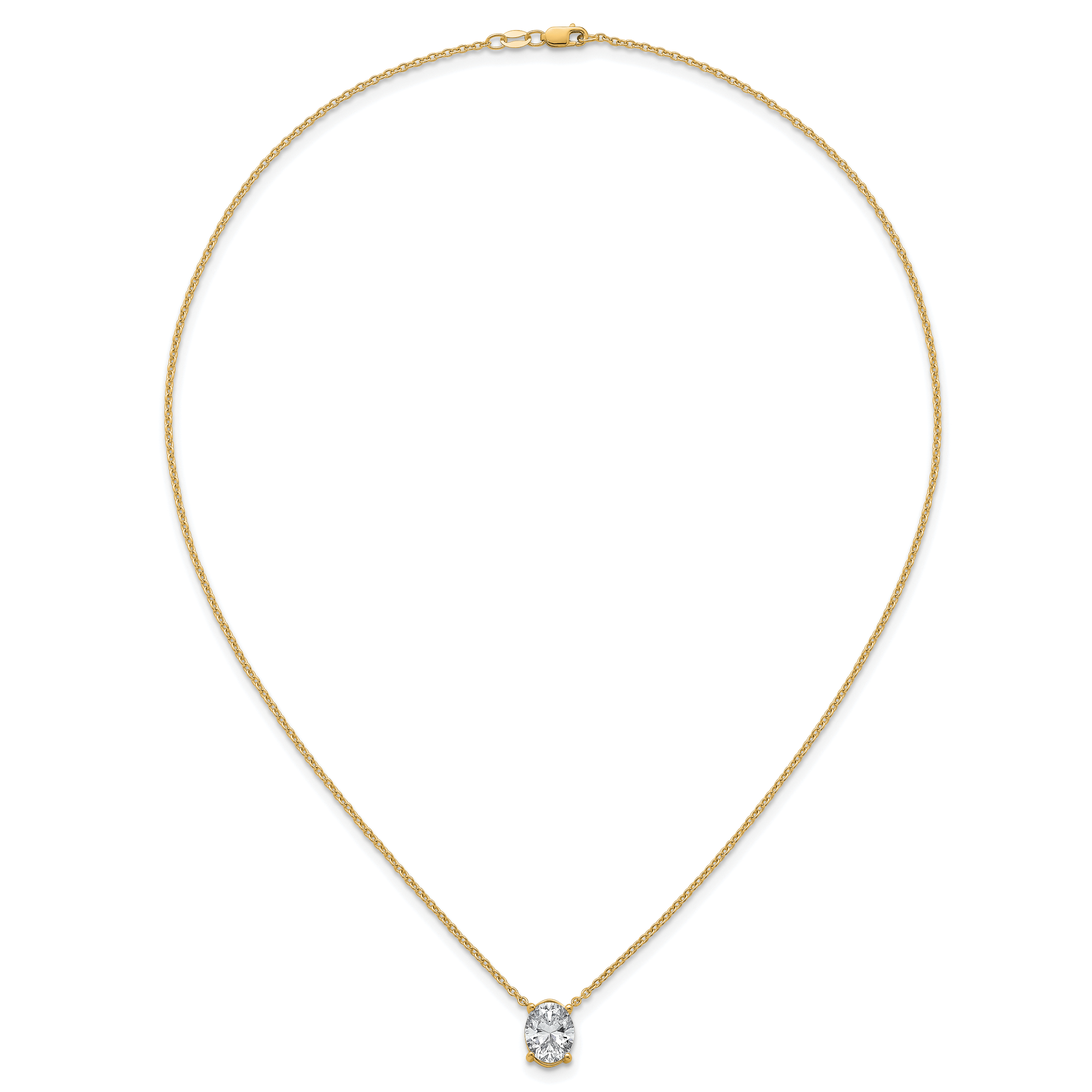 14k 3 carat Lab Grown Diamond VS+ F+ Oval Complete Four Prong 18 inch Pendant Necklace