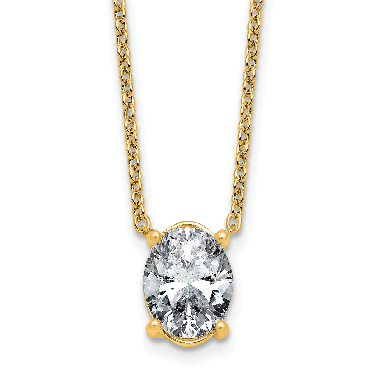 14k 3 carat Certified Lab Grown Diamond VS+ F+ Oval Complete Four Prong 18 inch Pendant Necklace