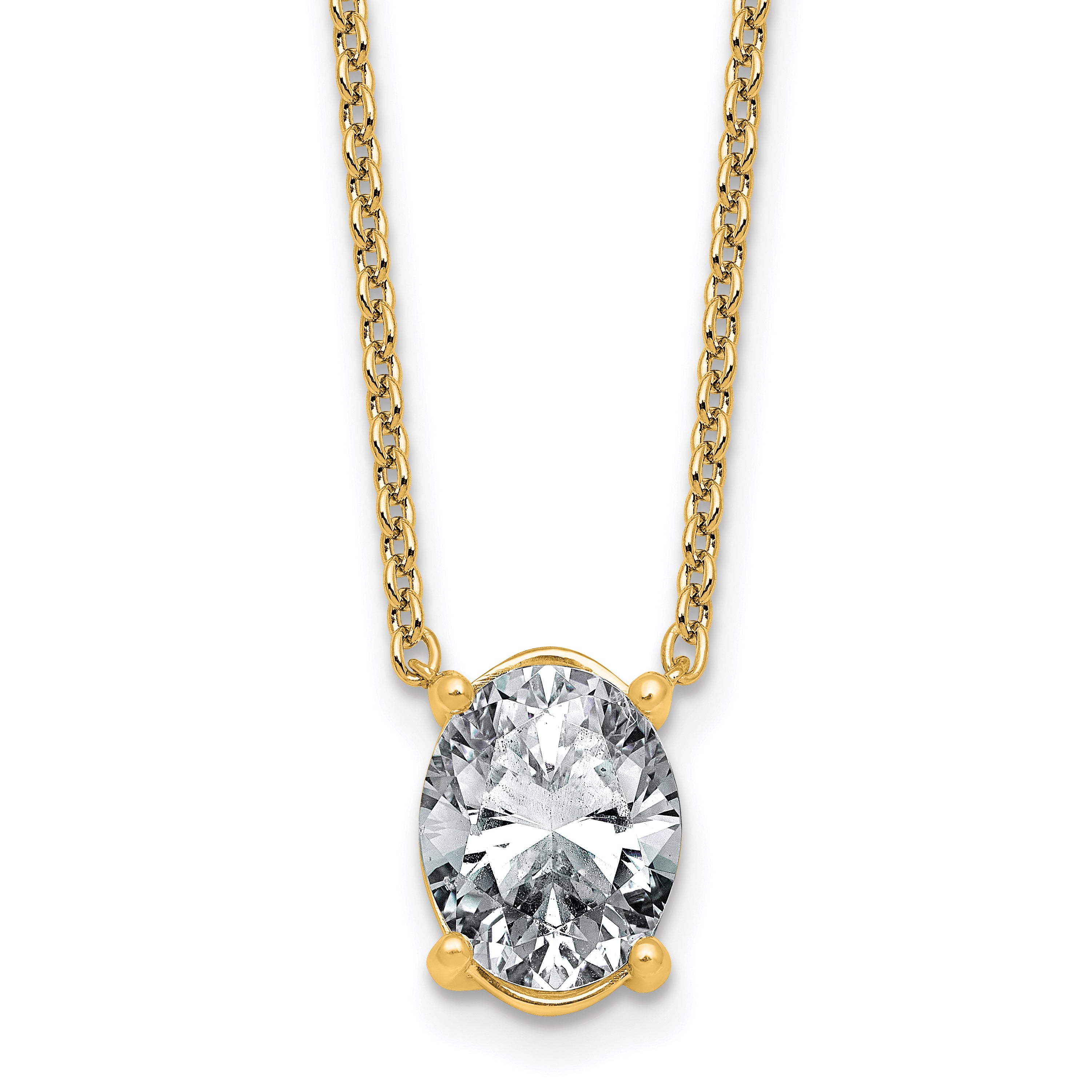 14k 3 carat Lab Grown Diamond VS+ F+ Oval Complete Four Prong 18 inch Pendant Necklace