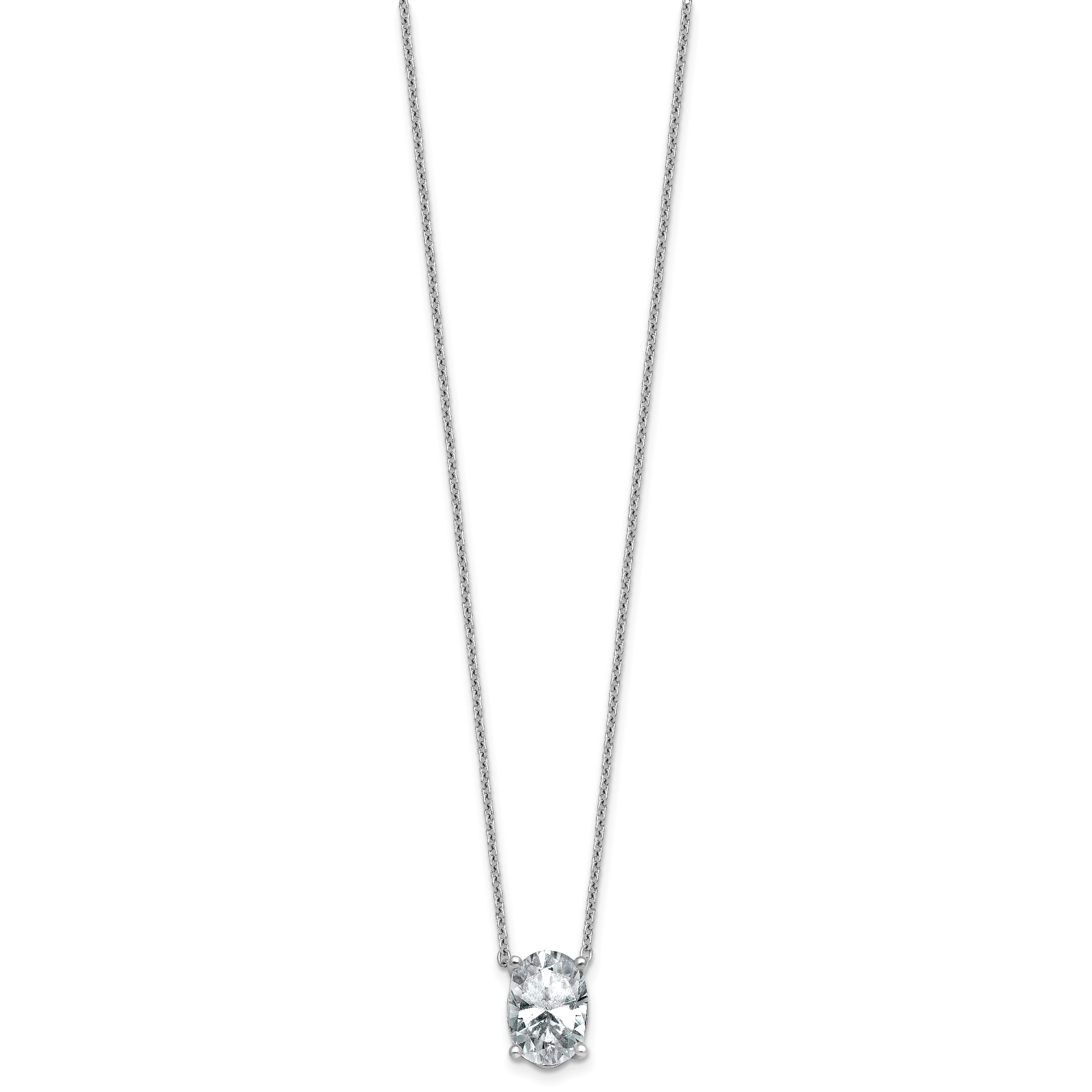 14k White Gold 3 1/2 carat Lab Grown Diamond VS/SI+ G+ Oval Complete Four Prong 18 inch Pendant Necklace