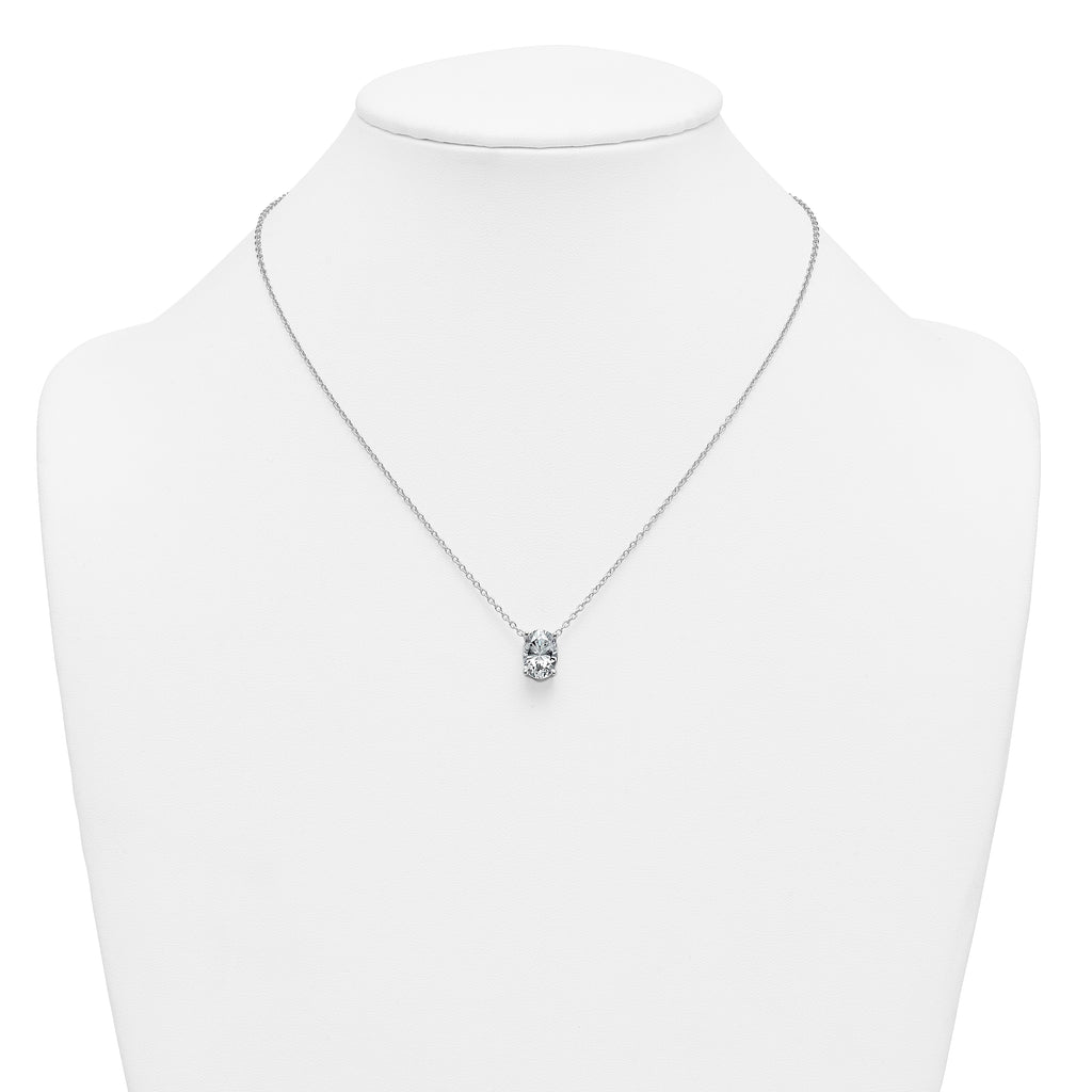 14k White Gold 3 1/2 carat Certified Lab Grown Diamond VS/SI+ G+ Oval Complete Four Prong 18 inch Pendant Necklace