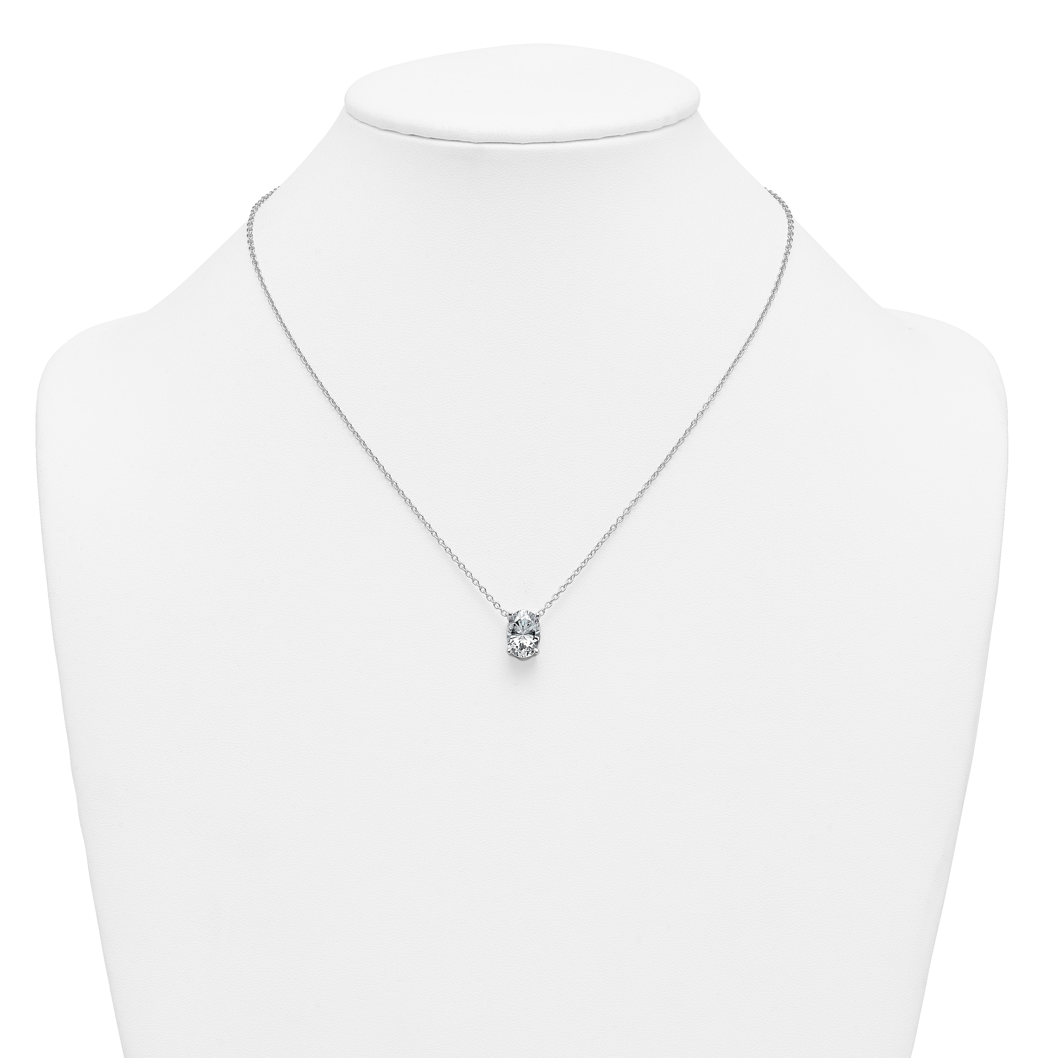 14k White Gold 3 1/2 carat Lab Grown Diamond VS/SI+ G+ Oval Complete Four Prong 18 inch Pendant Necklace