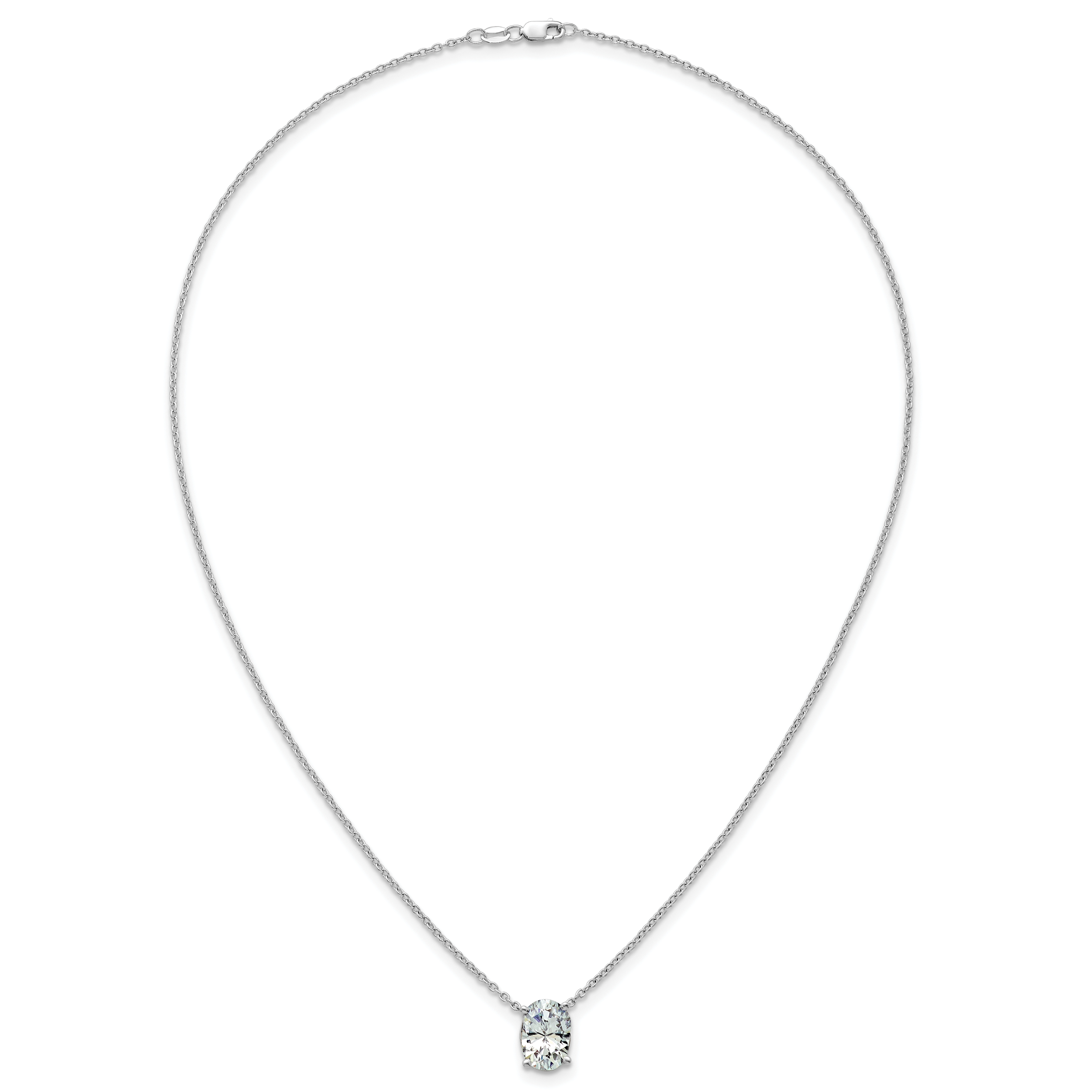 14k White Gold 3 1/2 carat Lab Grown Diamond VS/SI+ G+ Oval Complete Four Prong 18 inch Pendant Necklace