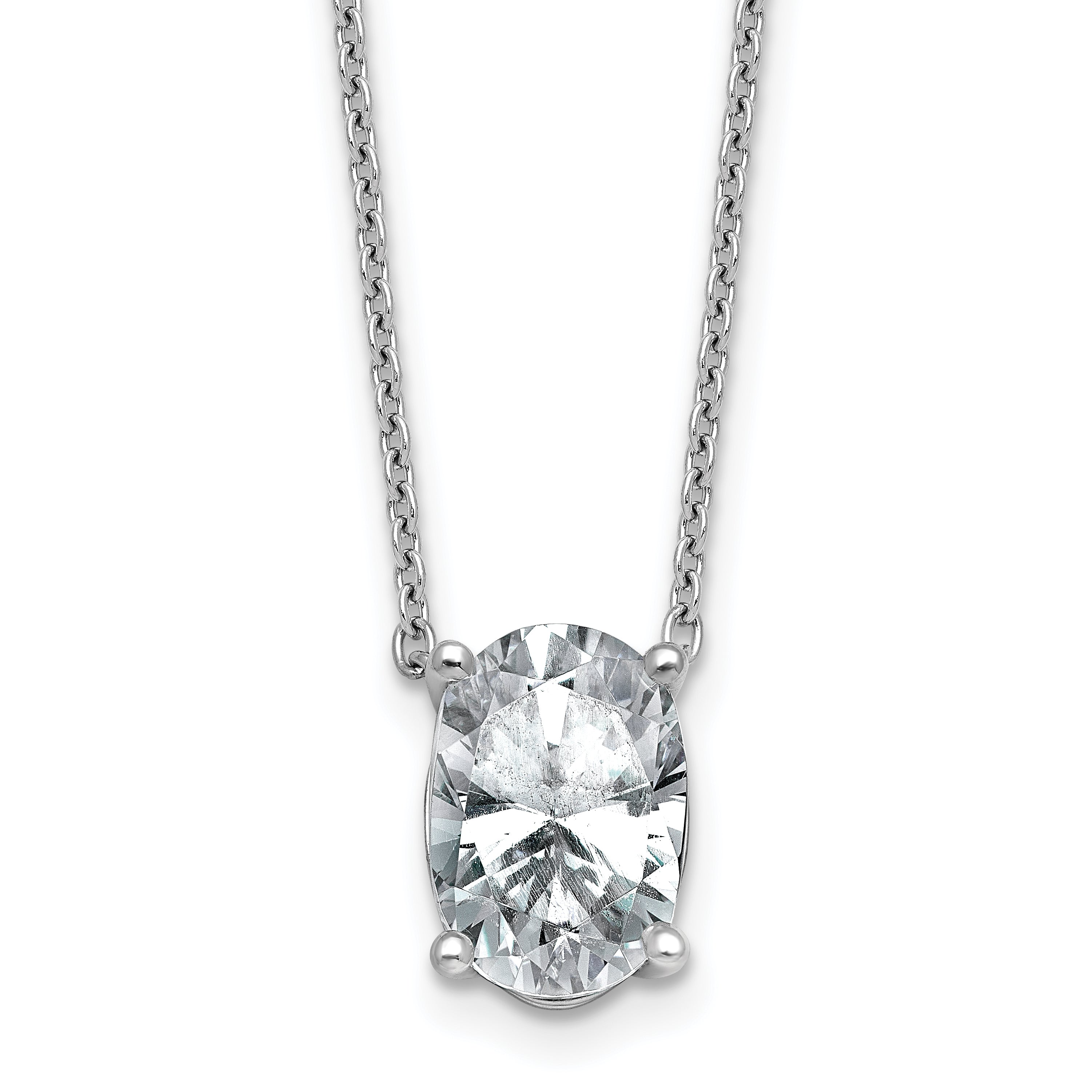 14k White Gold 3 1/2 carat Certified Lab Grown Diamond VS/SI+ G+ Oval Complete Four Prong 18 inch Pendant Necklace