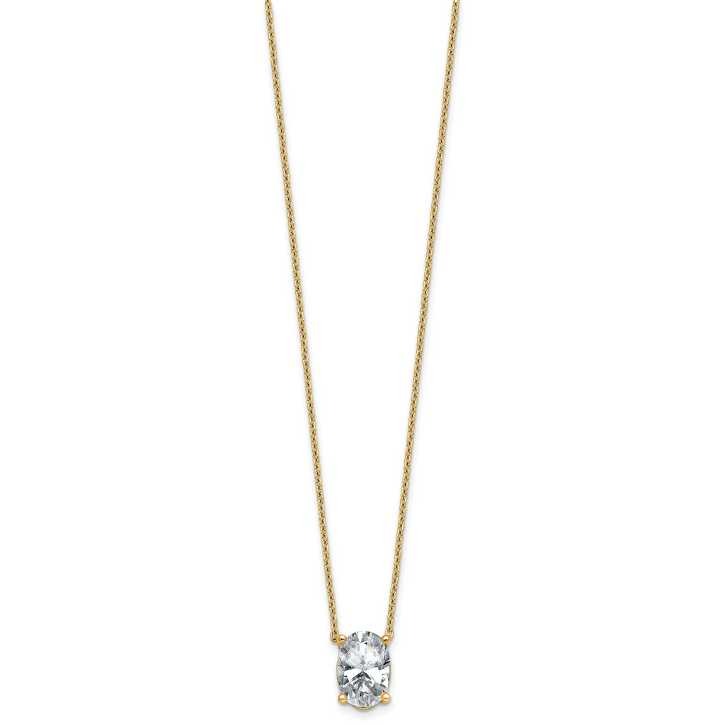 14k 3 1/2 carat Certified Lab Grown Diamond VS+ F+ Oval Complete Four Prong 18 inch Pendant Necklace