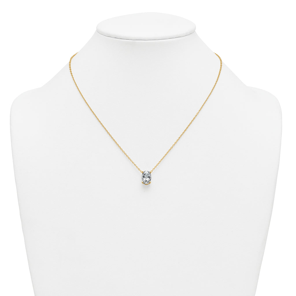 14k 3 1/2 carat Certified Lab Grown Diamond VS+ F+ Oval Complete Four Prong 18 inch Pendant Necklace