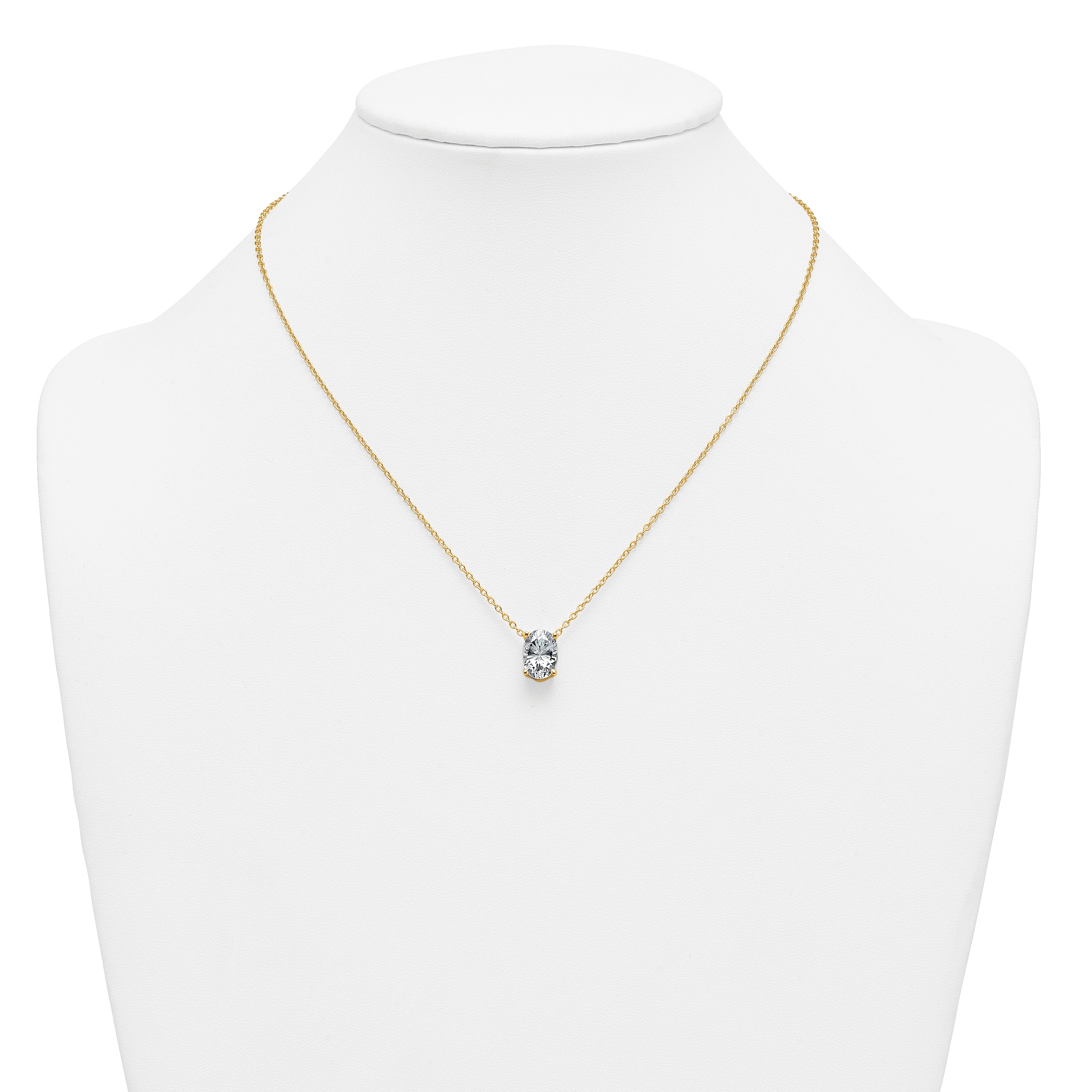 14k 3 1/2 carat Lab Grown Diamond VS+ F+ Oval Complete Four Prong 18 inch Pendant Necklace