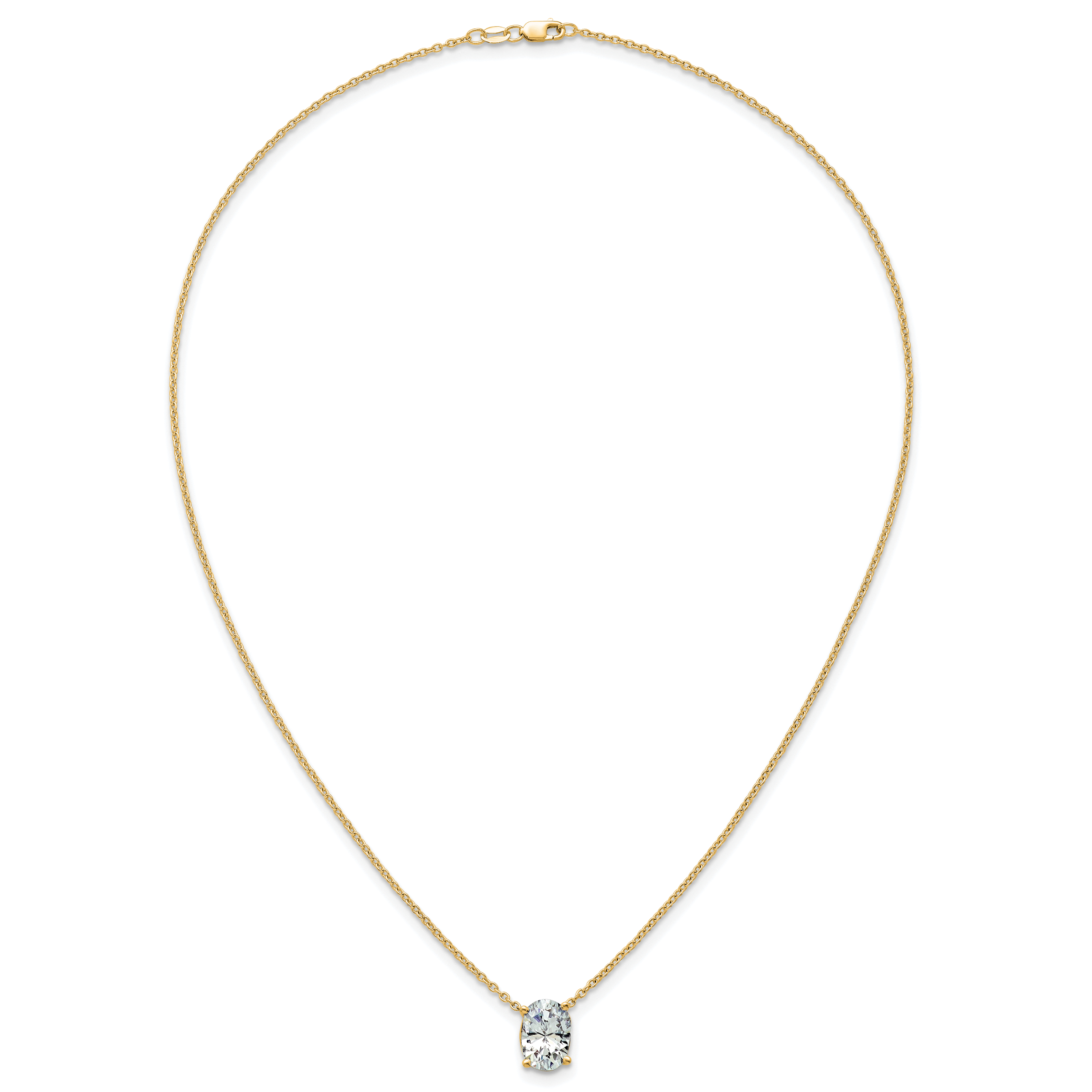 14k 3 1/2 carat Lab Grown Diamond VS+ F+ Oval Complete Four Prong 18 inch Pendant Necklace