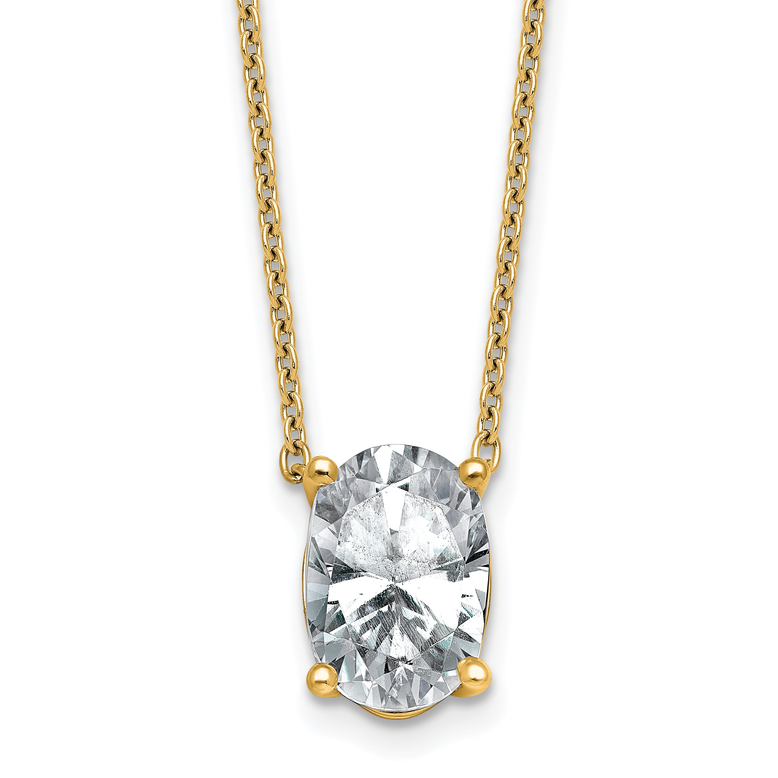 14k 3 1/2 carat Lab Grown Diamond VS+ F+ Oval Complete Four Prong 18 inch Pendant Necklace