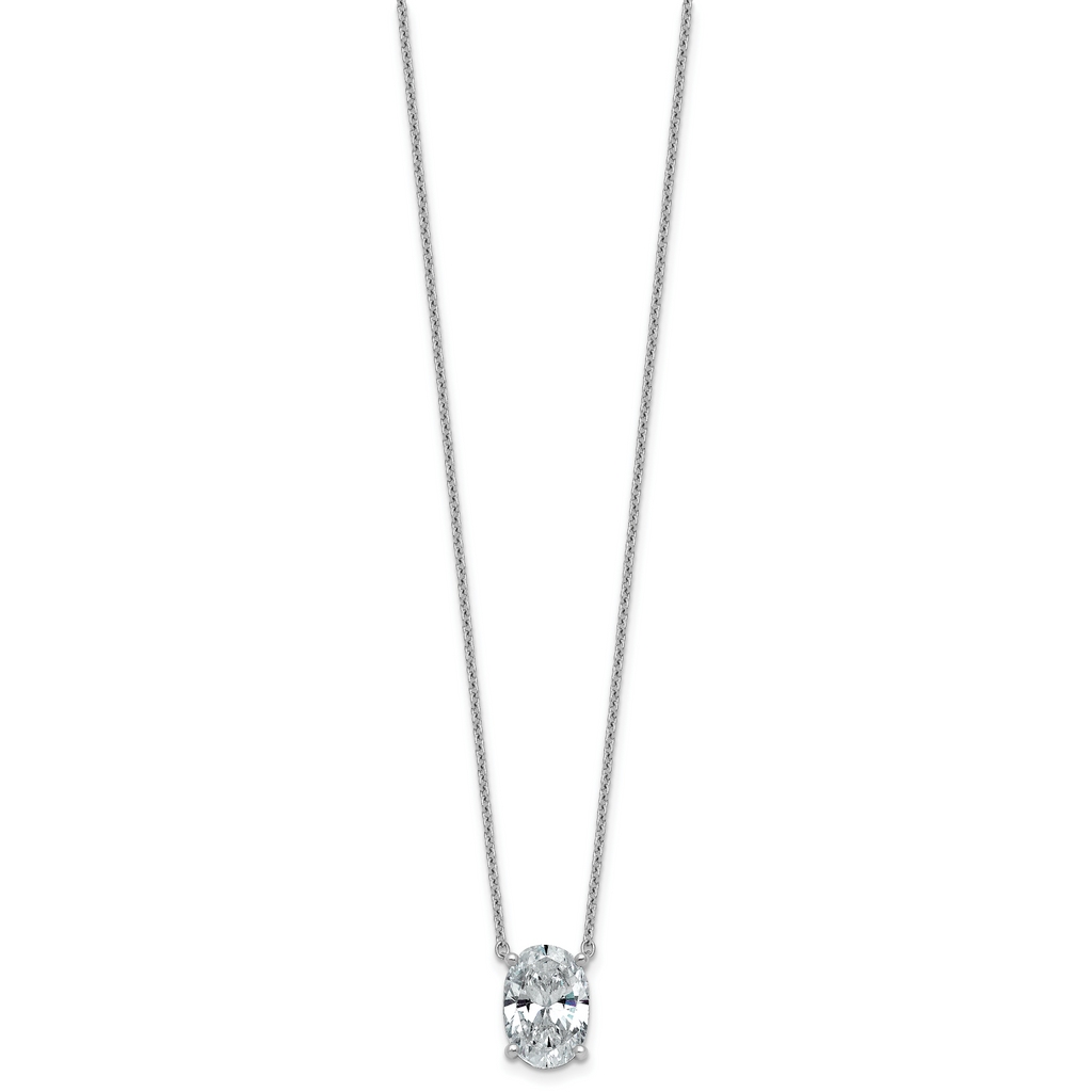 14k White Gold 4 carat Lab Grown Diamond VS/SI+ G+ Oval Complete Four Prong 18 inch Pendant Necklace