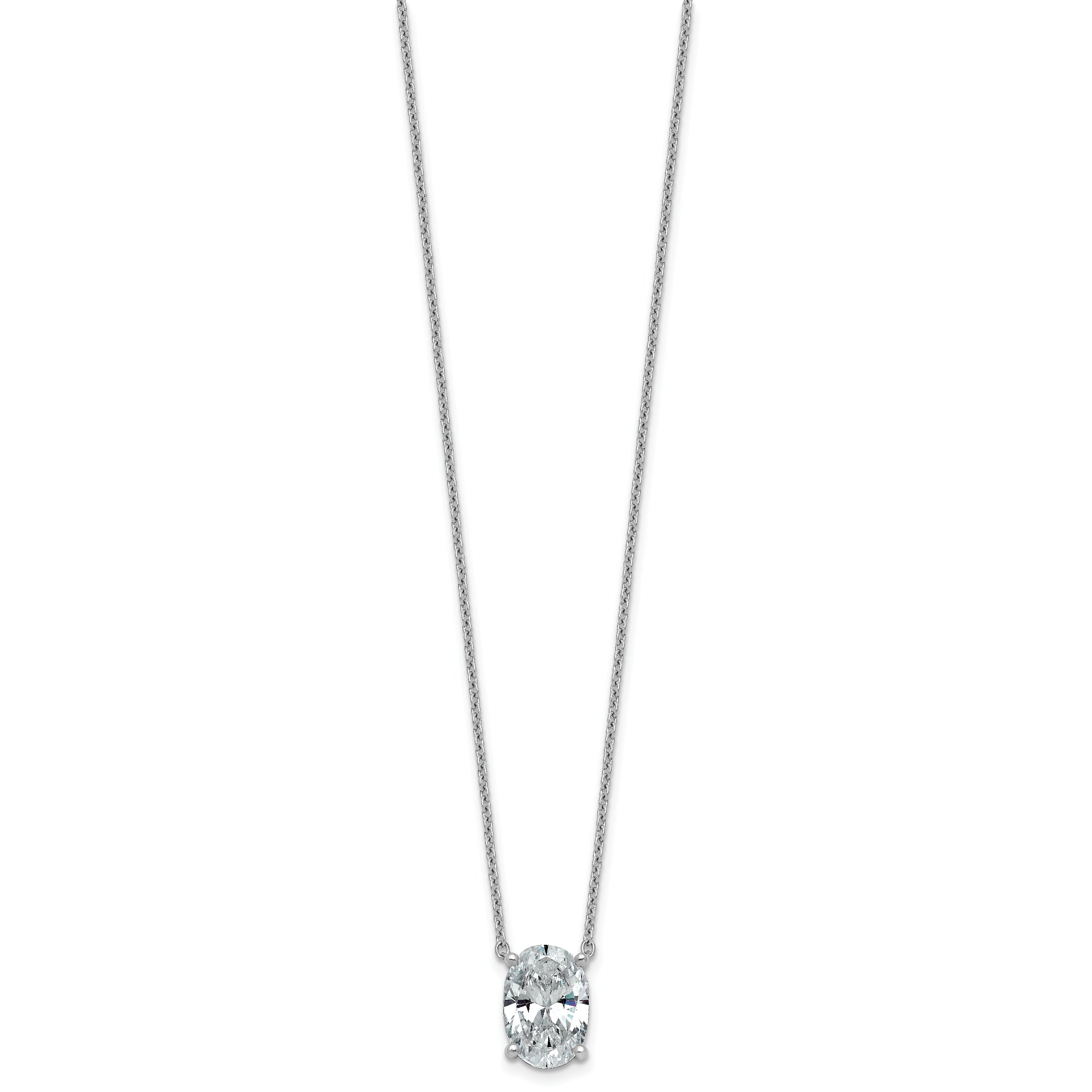 14k White Gold 4 carat Certified Lab Grown Diamond VS/SI+ G+ Oval Complete Four Prong 18 inch Pendant Necklace