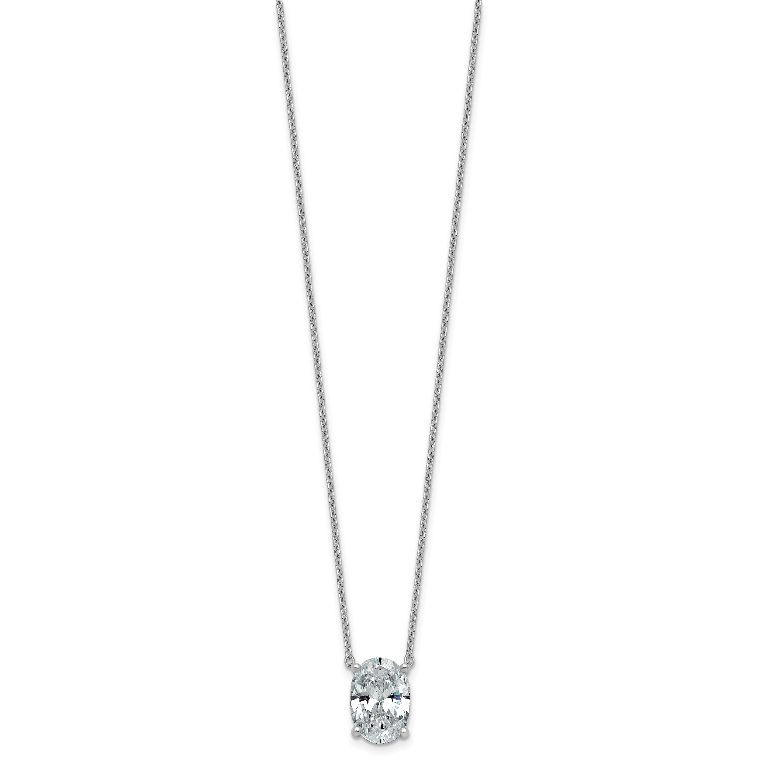 14k White Gold 4 carat Certified Lab Grown Diamond VS/SI+ G+ Oval Complete Four Prong 18 inch Pendant Necklace Secondary image