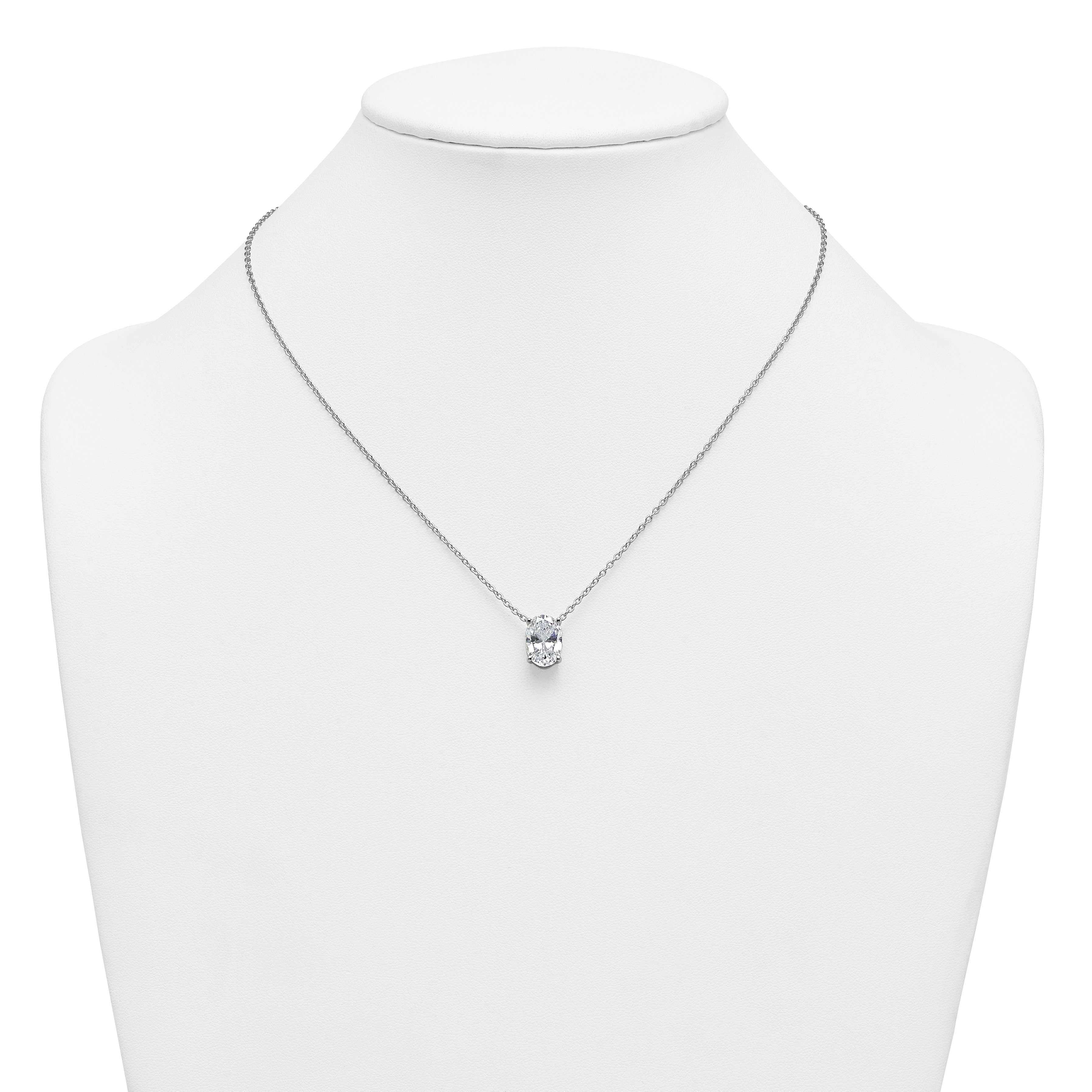 14k White Gold 4 carat Certified Lab Grown Diamond VS/SI+ G+ Oval Complete Four Prong 18 inch Pendant Necklace